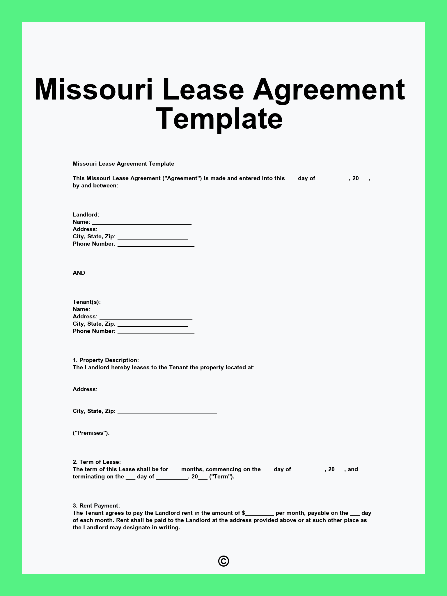 Missouri Lease Agreement Template
