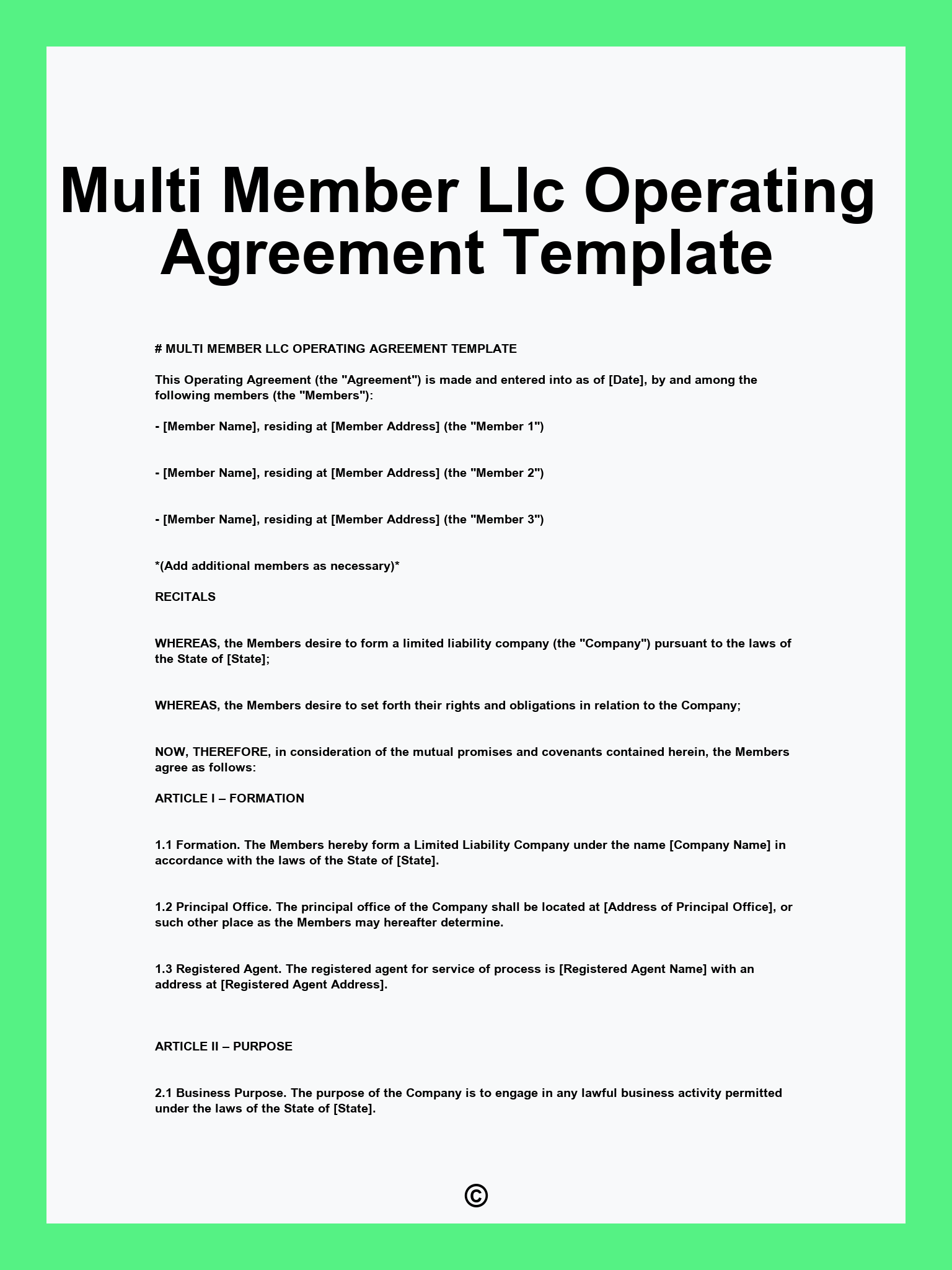Multi Member Llc Operating Agreement Template