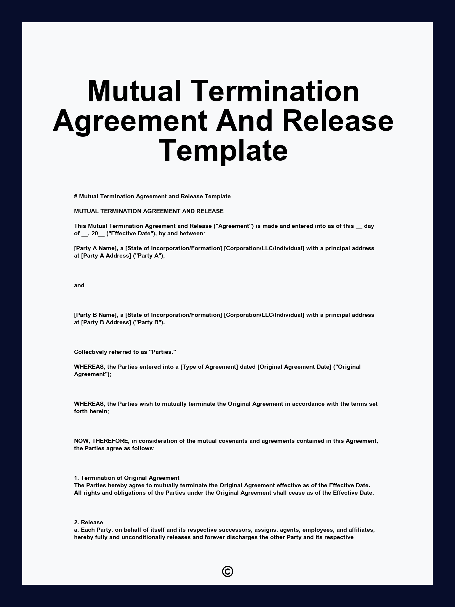 Mutual Termination Agreement And Release Template