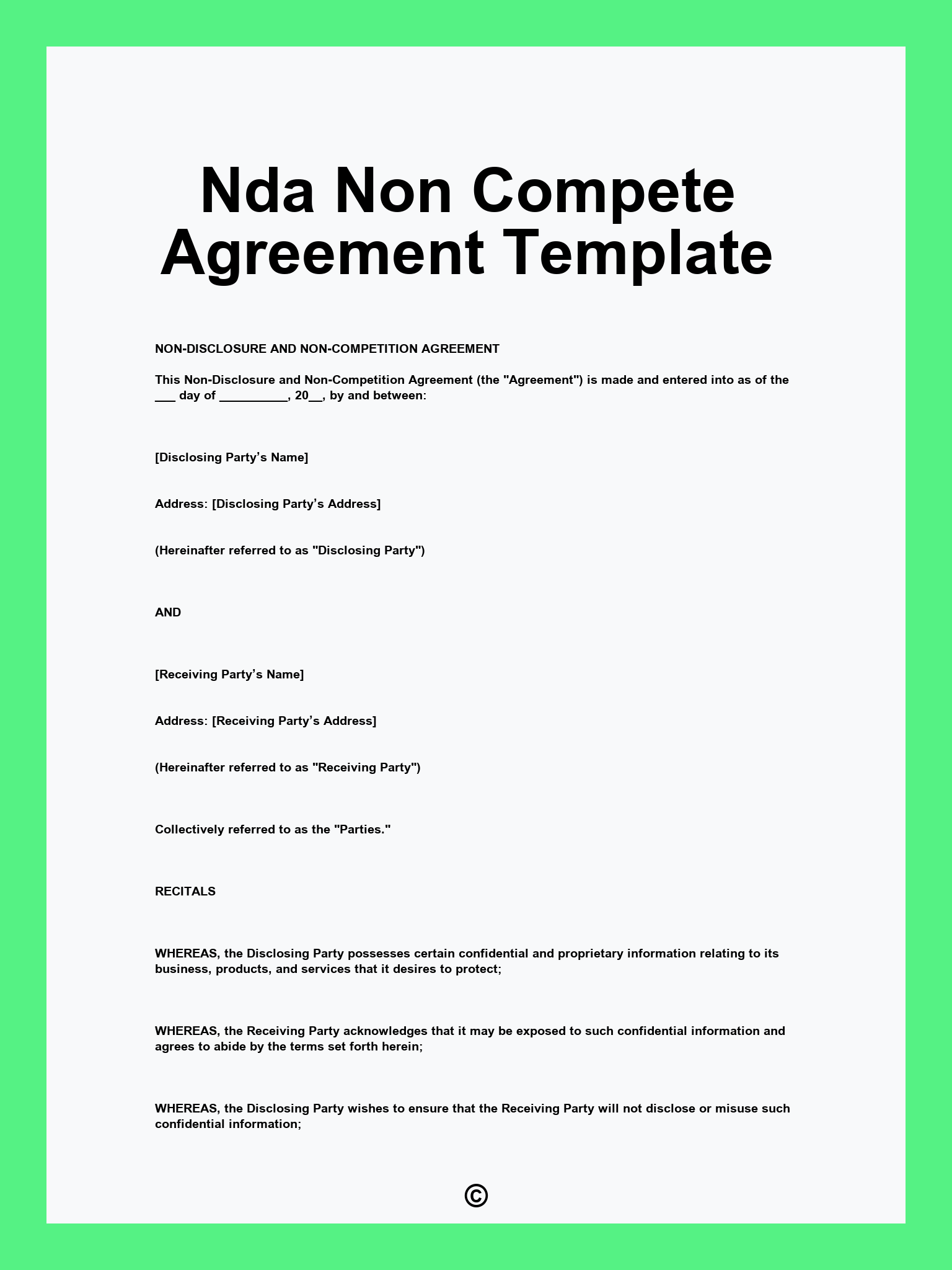 Nda Non Compete Agreement Template