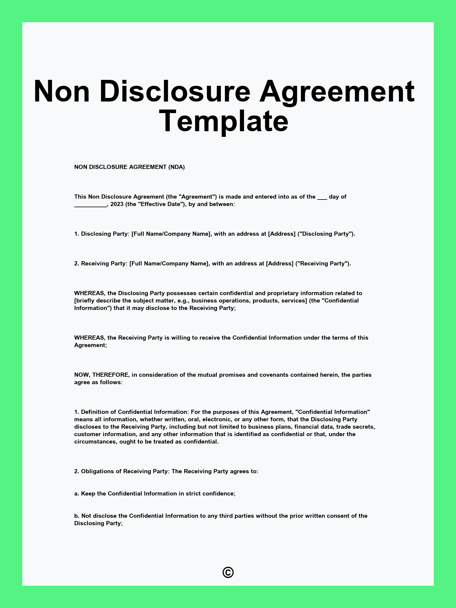 Non Disclosure Agreement Template