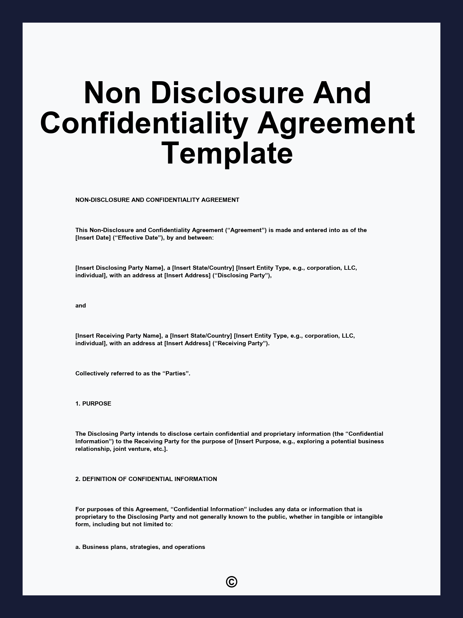 Non Disclosure And Confidentiality Agreement Template