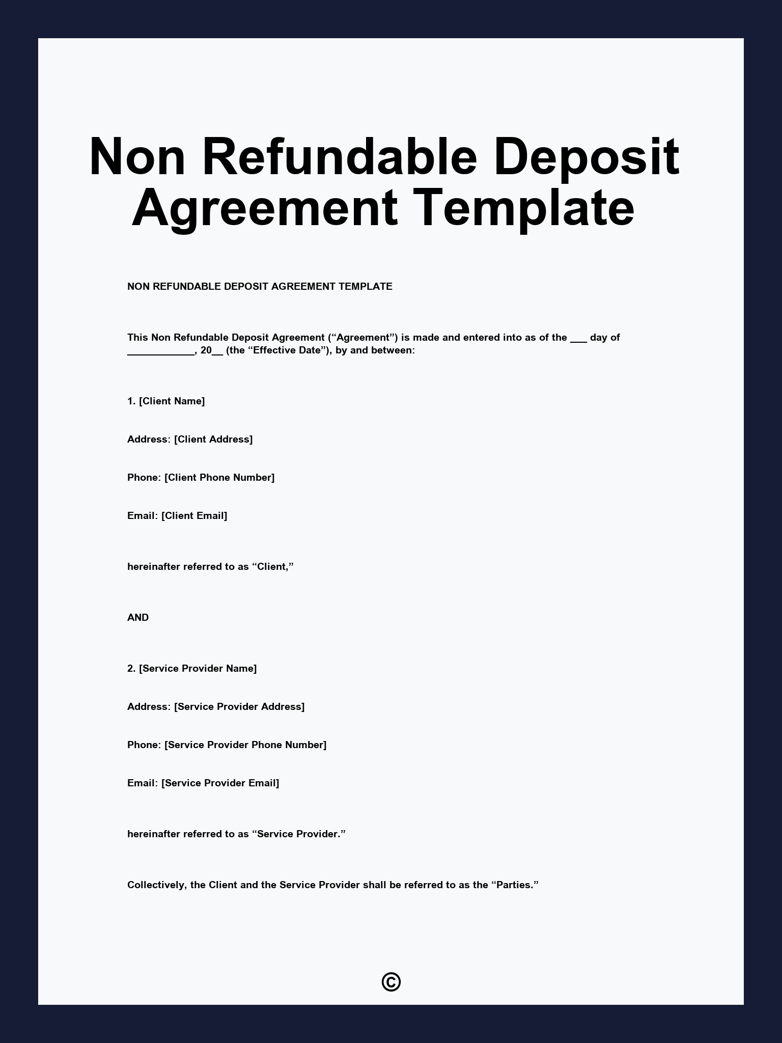 Non Refundable Deposit Agreement Template