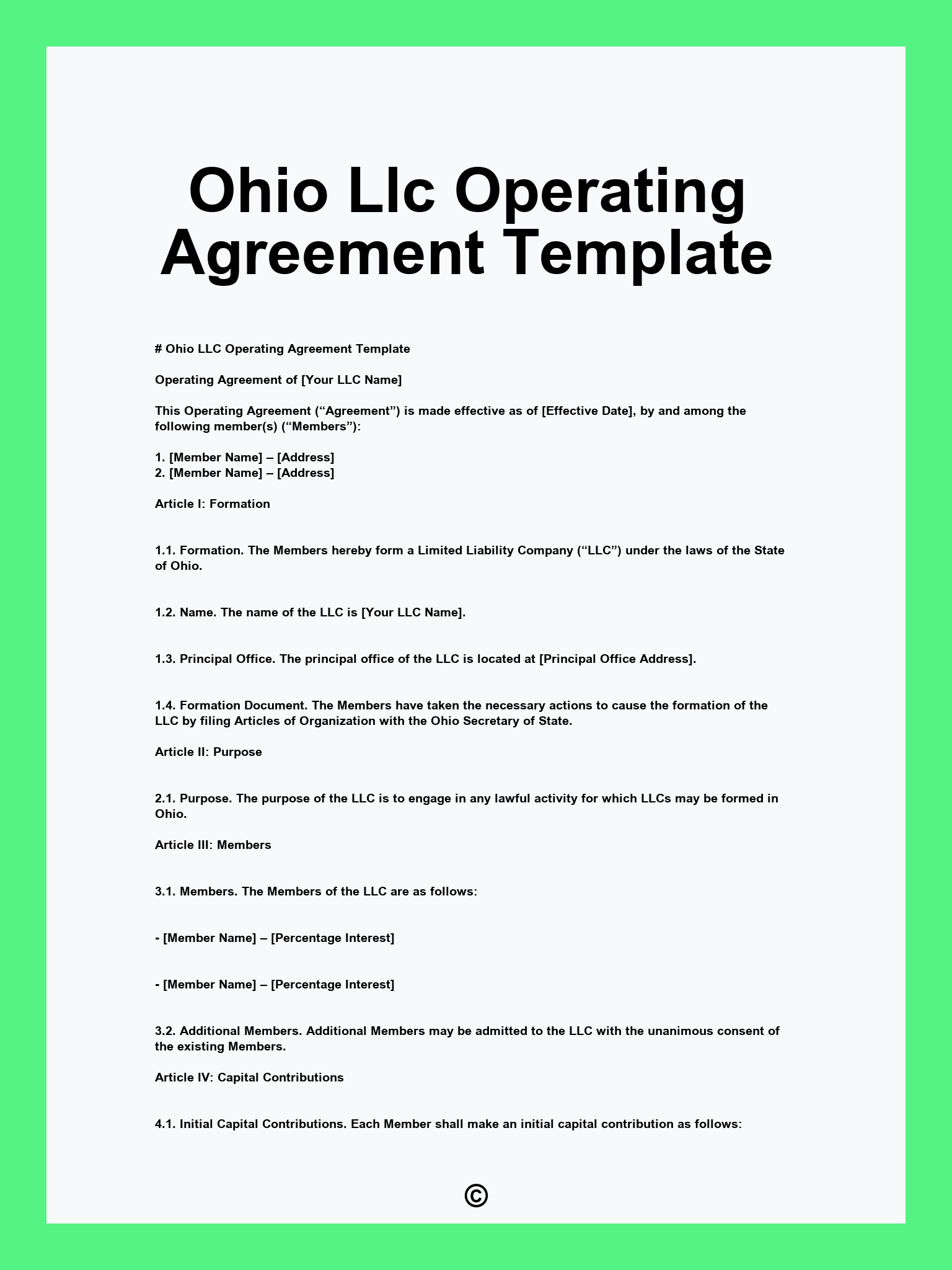Ohio Llc Operating Agreement Template