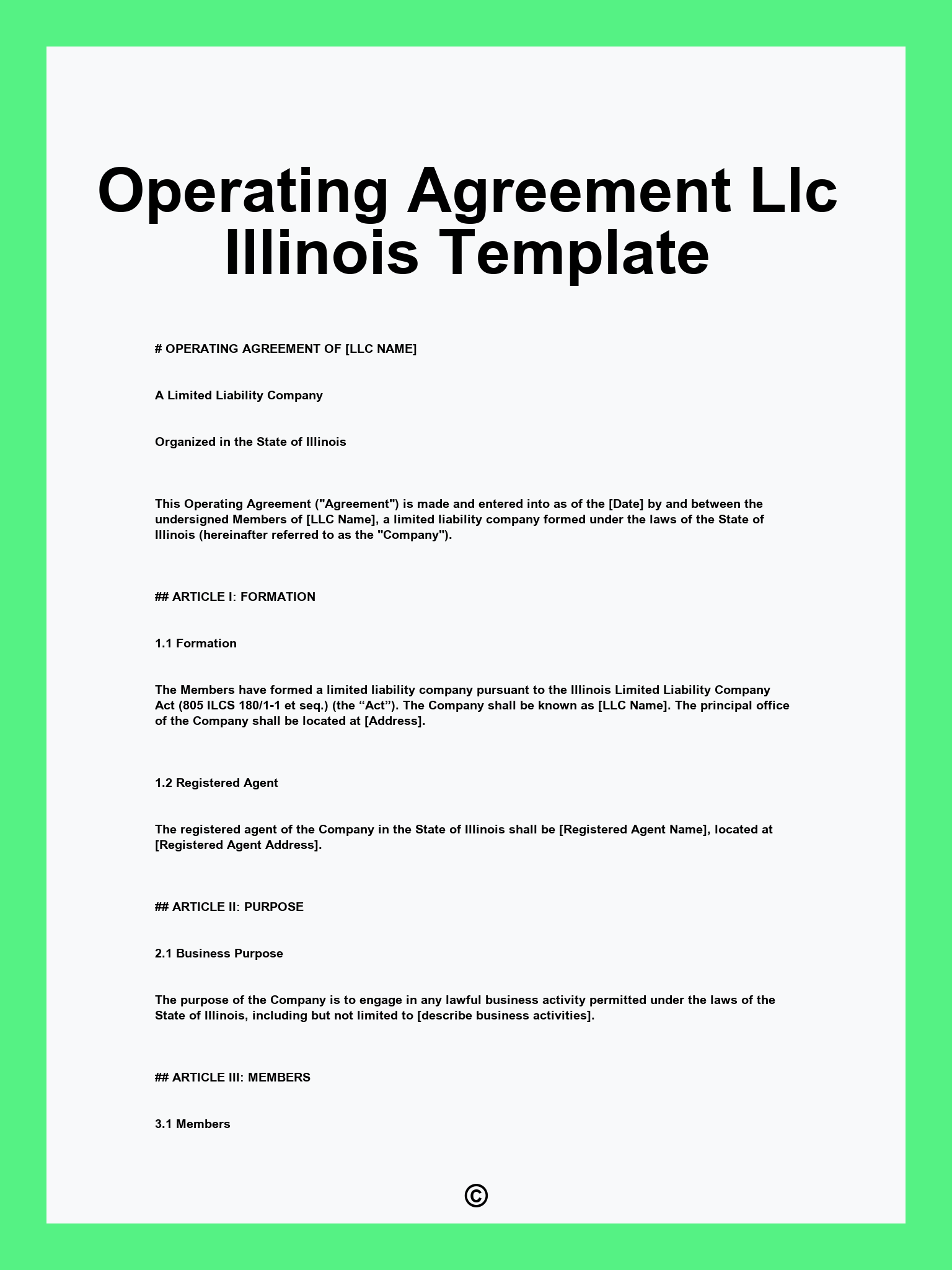 Operating Agreement Llc Illinois Template
