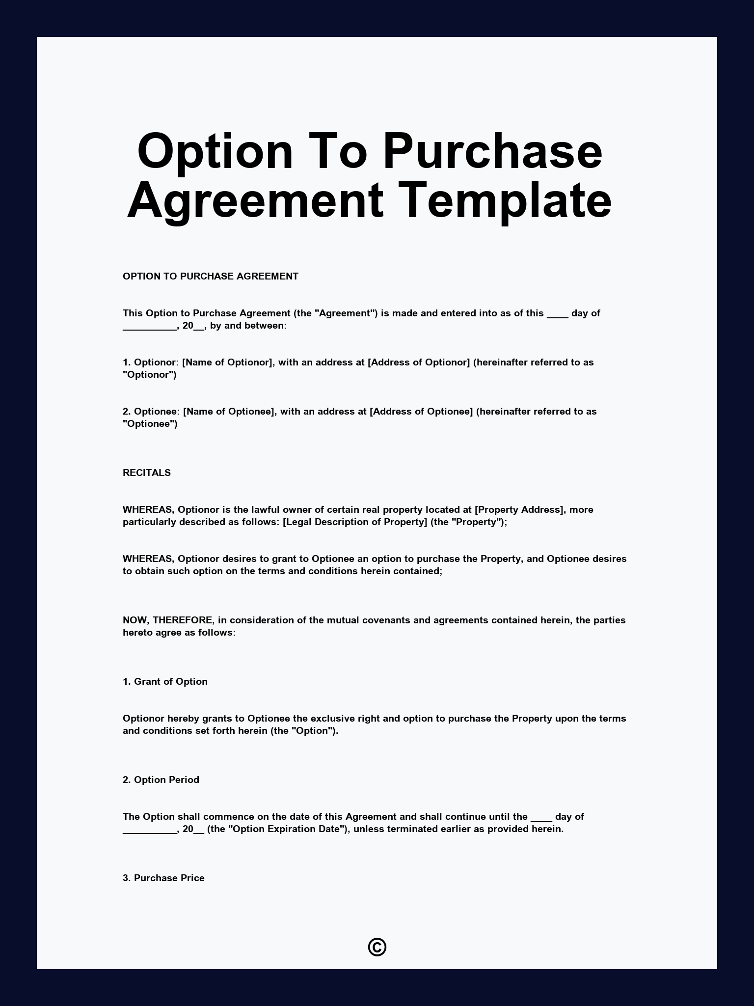 Option To Purchase Agreement Template