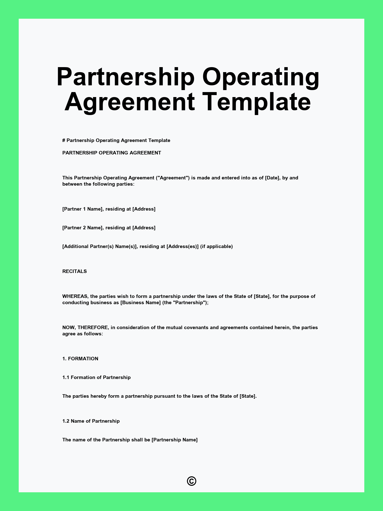 Partnership Operating Agreement Template
