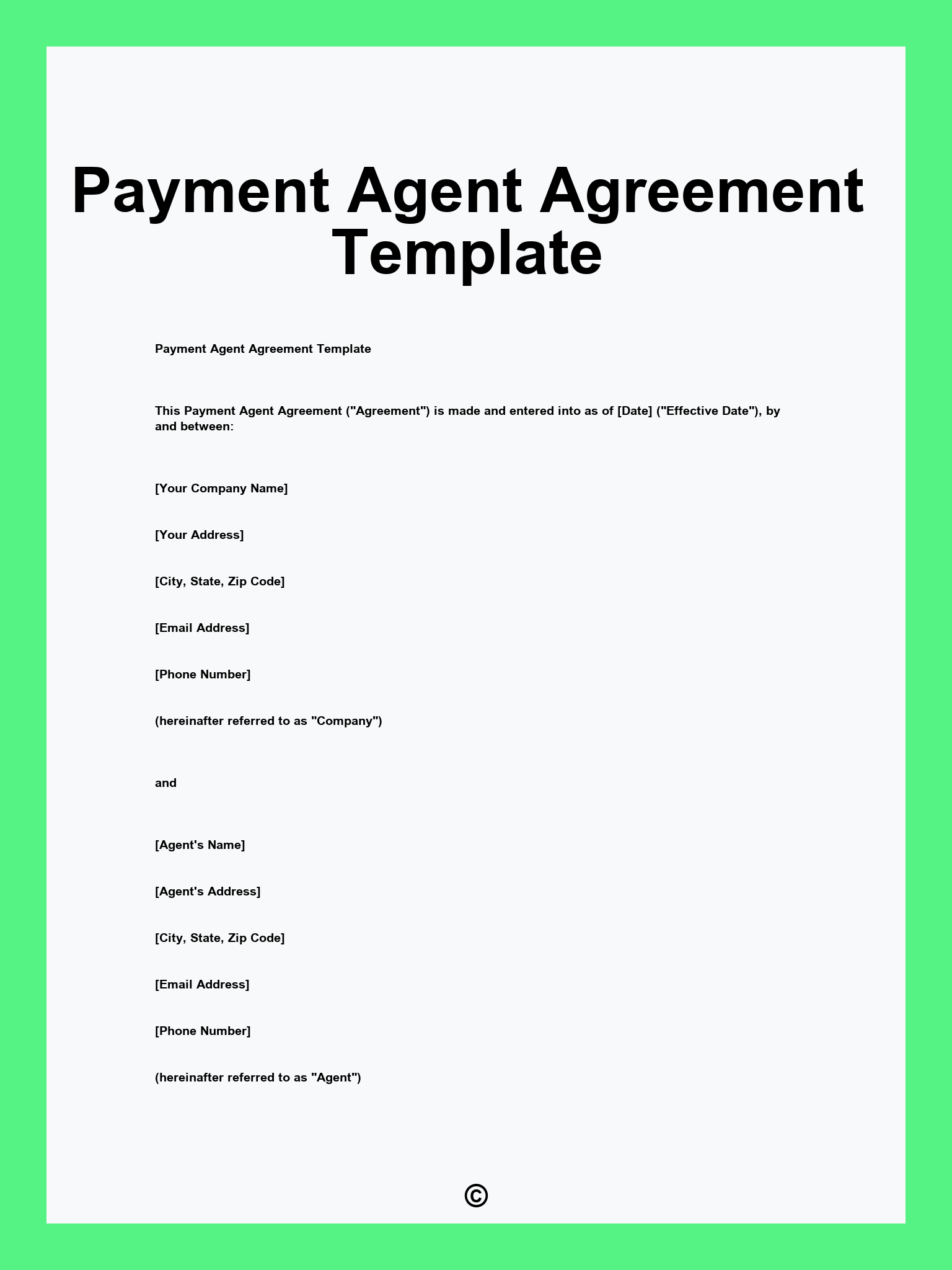 Payment Agent Agreement Template