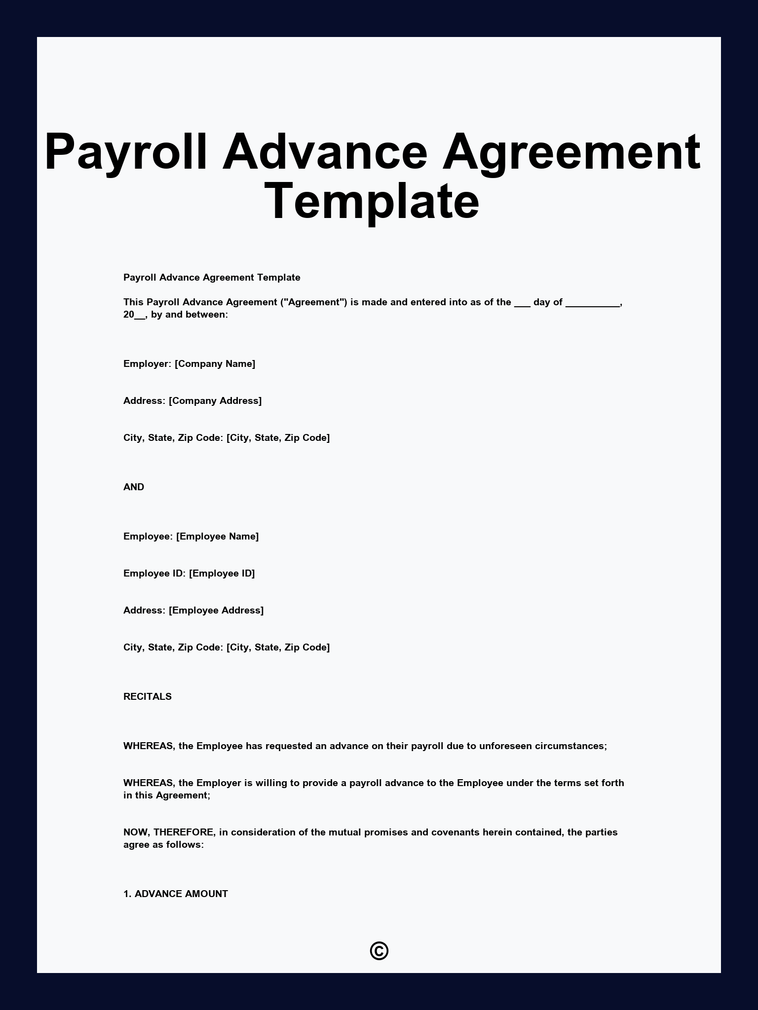 Payroll Advance Agreement Template