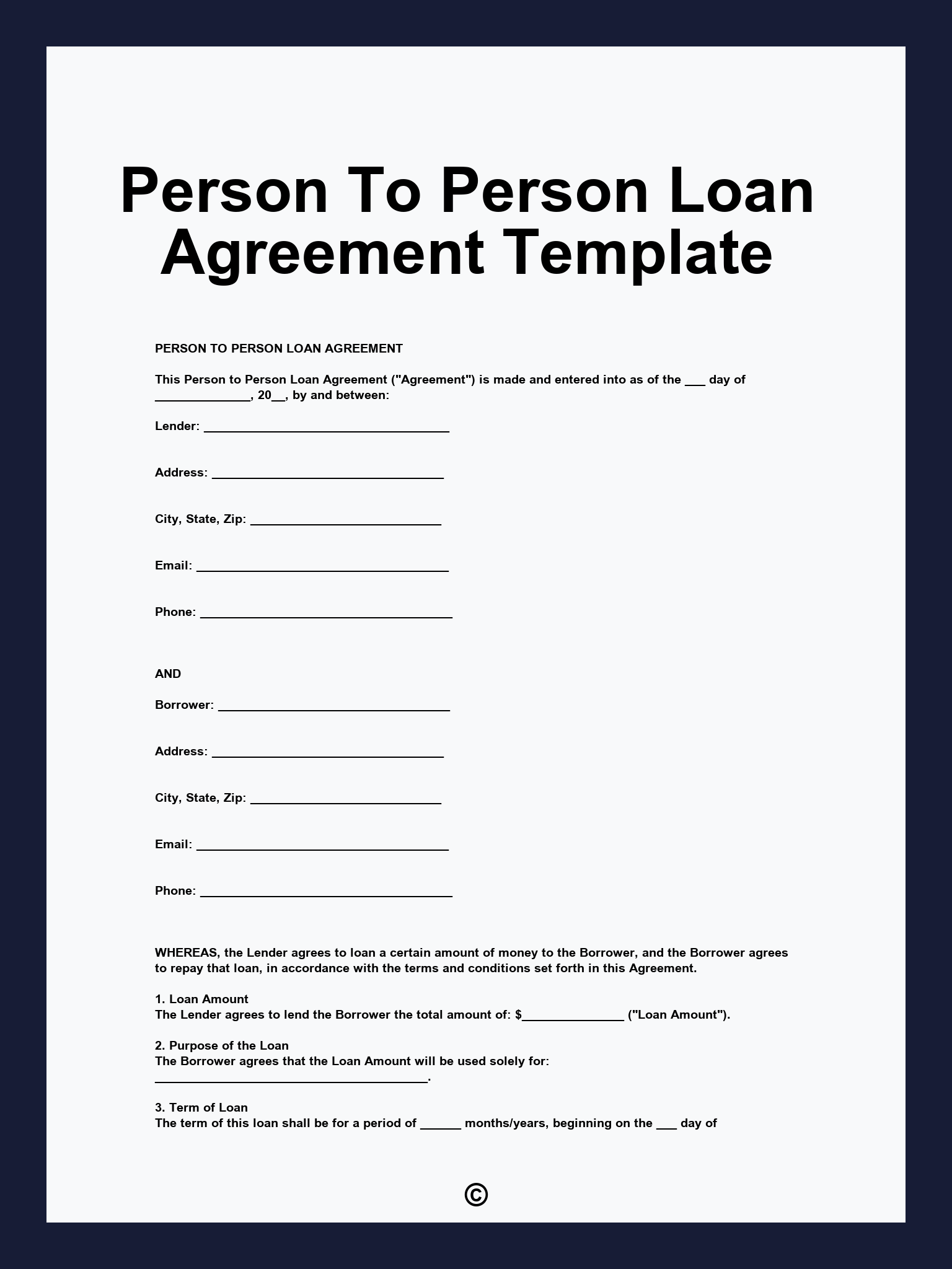 Person To Person Loan Agreement Template