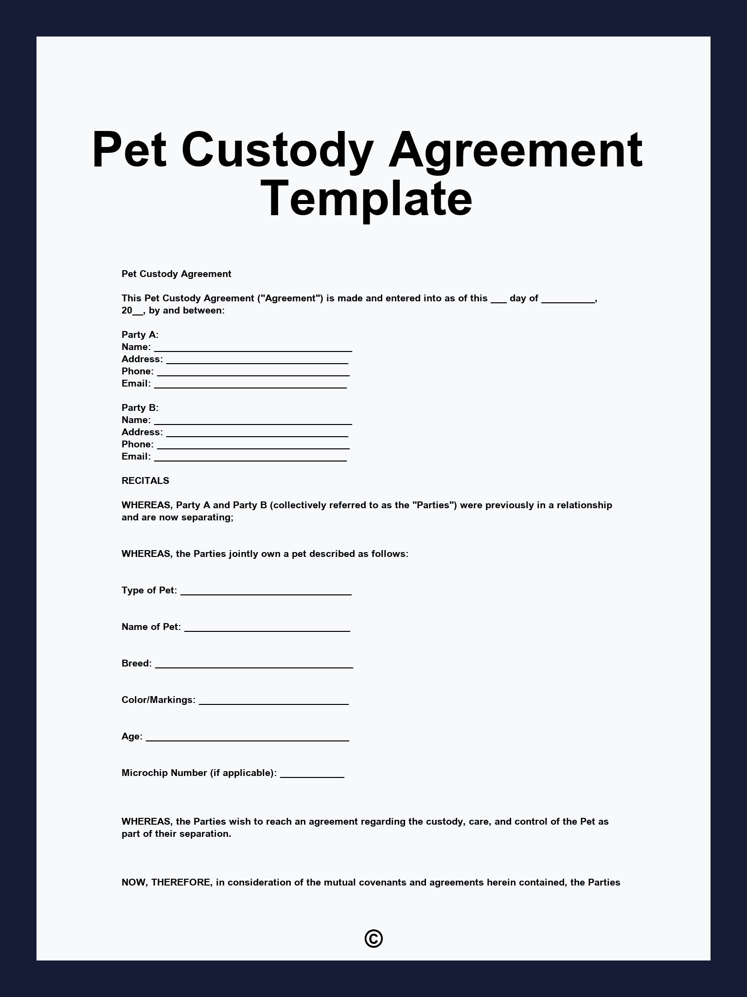 Pet Custody Agreement Template