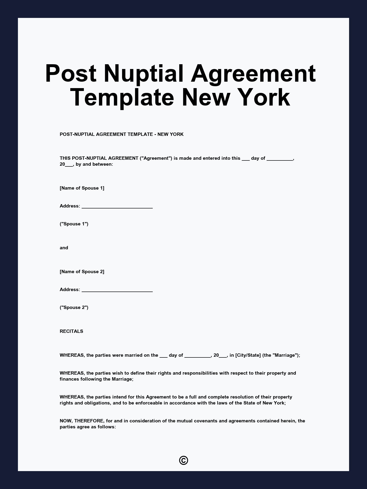 Post Nuptial Agreement Template New York