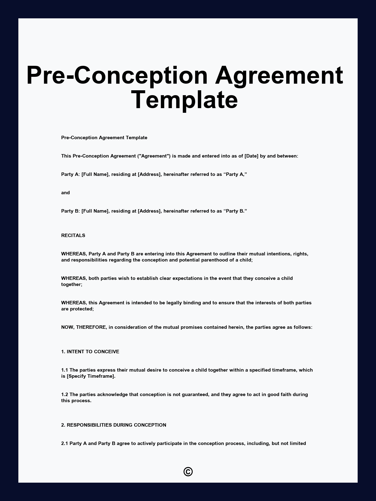 Pre-Conception Agreement Template