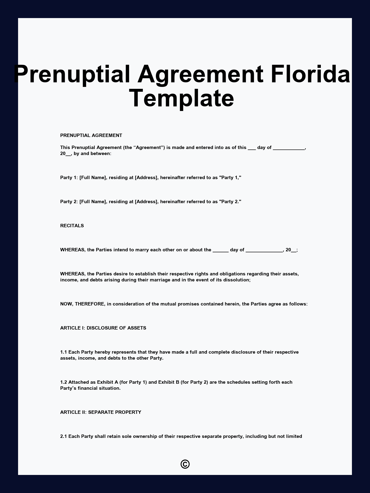 Prenuptial Agreement Florida Template