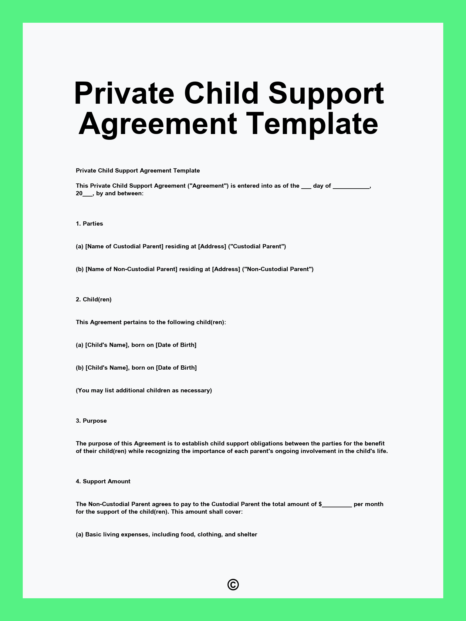 Private Child Support Agreement Template