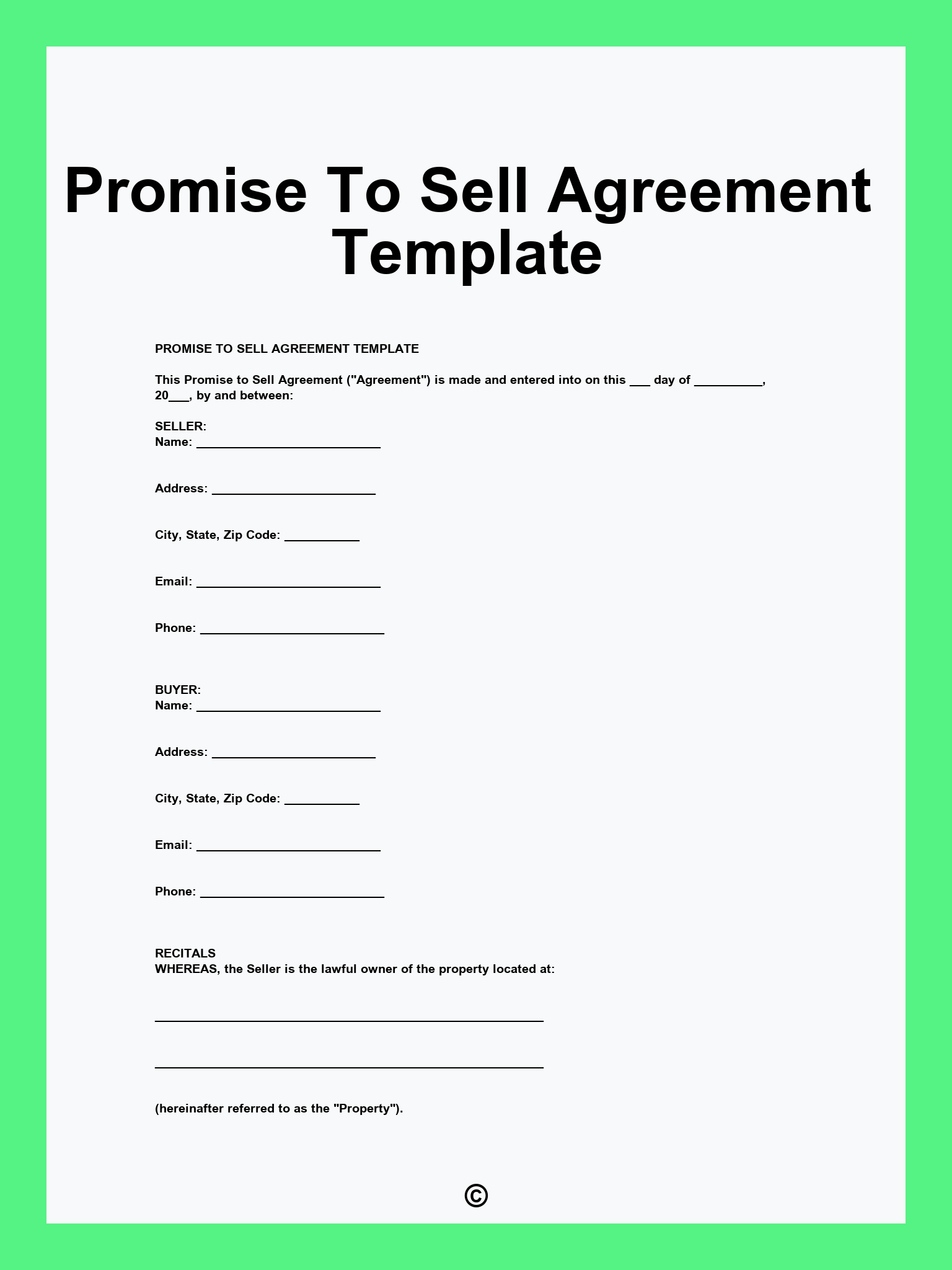 Promise To Sell Agreement Template