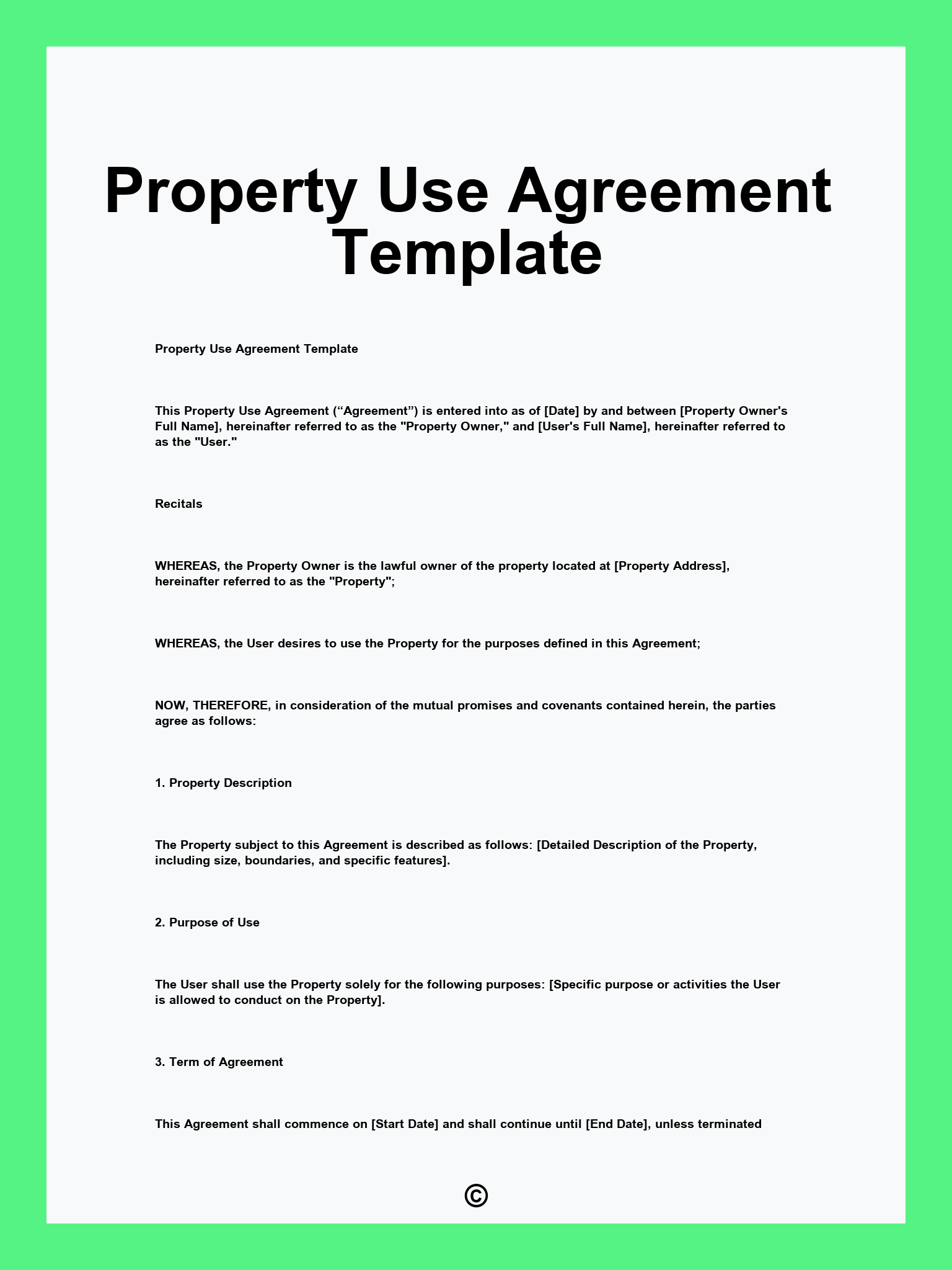 Property Use Agreement Template