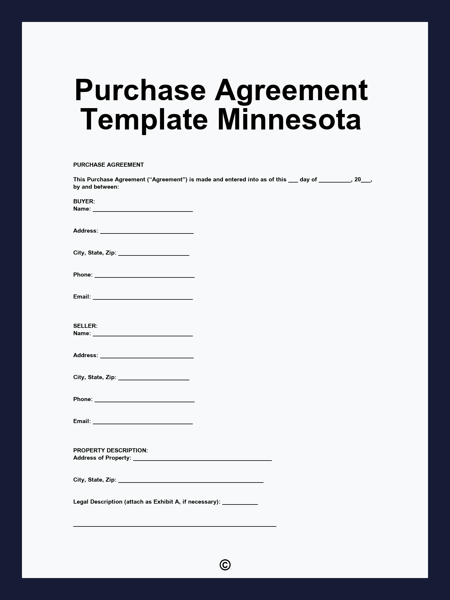Purchase Agreement Template Minnesota
