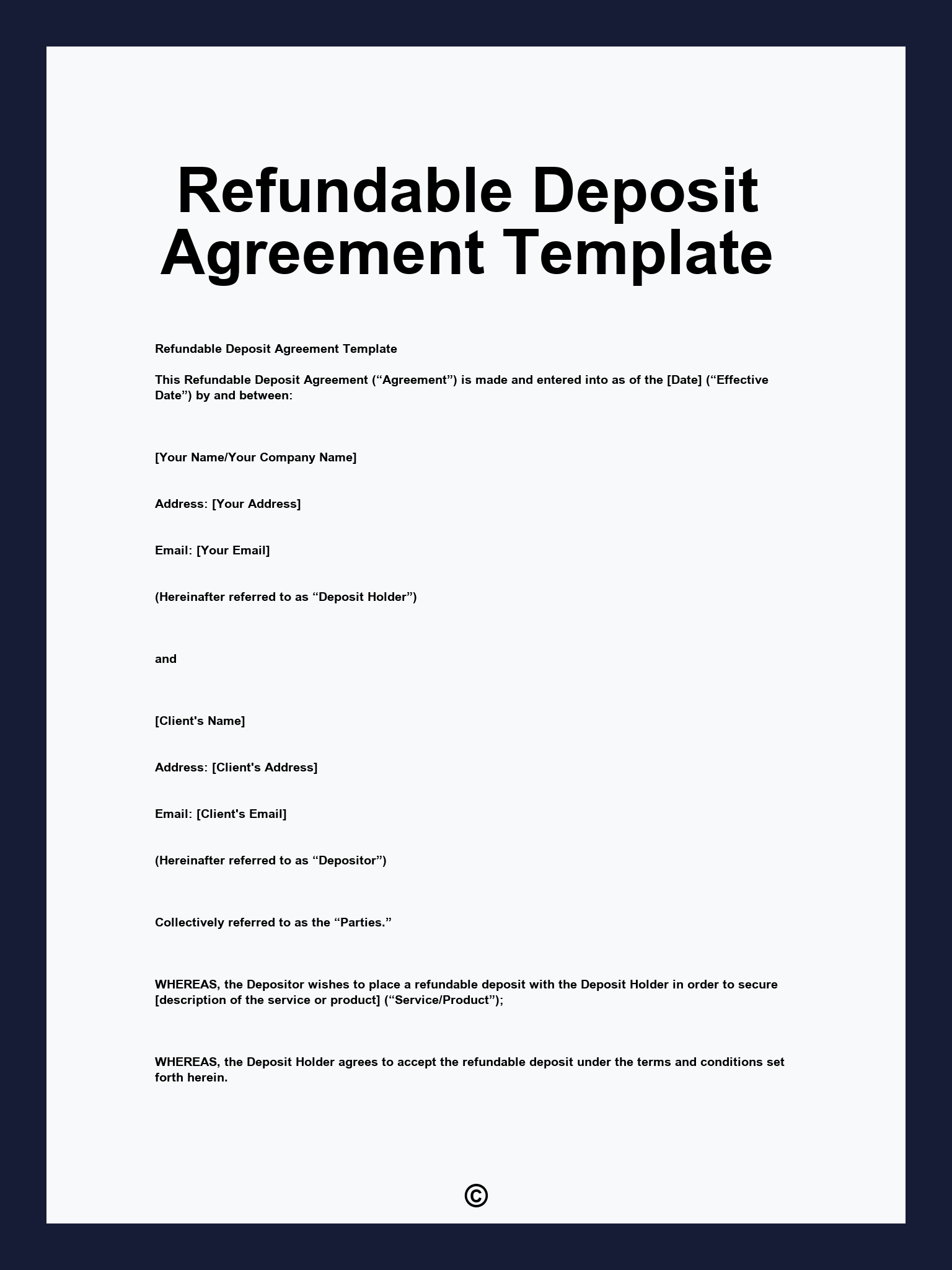Refundable Deposit Agreement Template