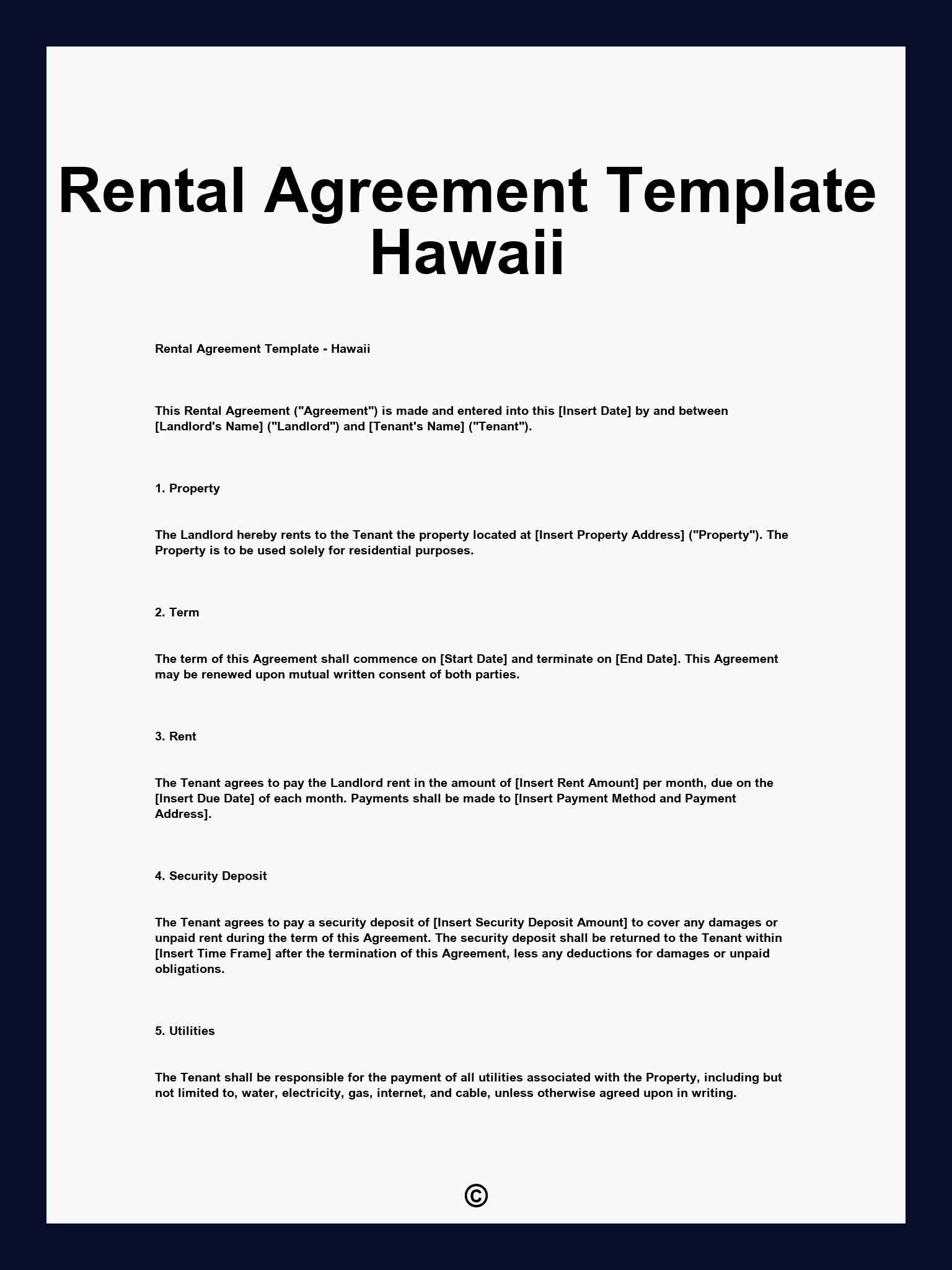 Rental Agreement Template Hawaii