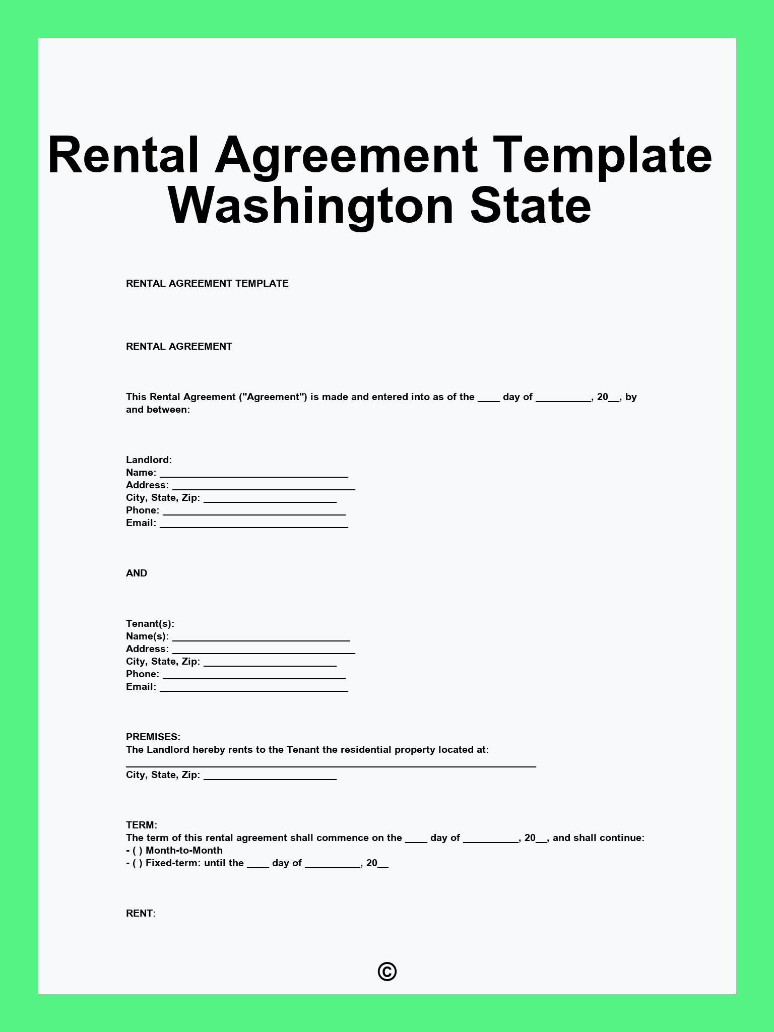 Rental Agreement Template Washington State