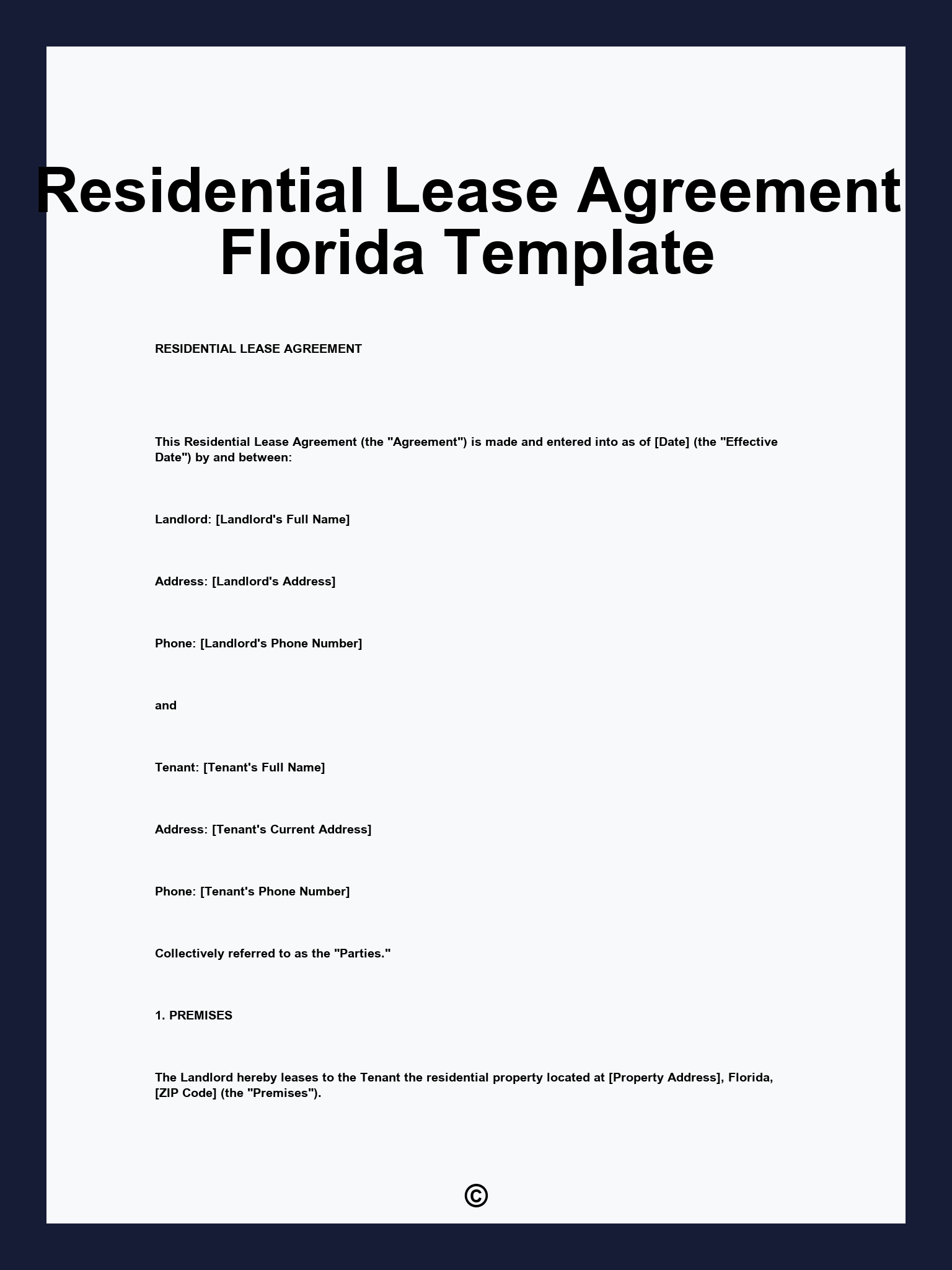 Residential Lease Agreement Florida Template