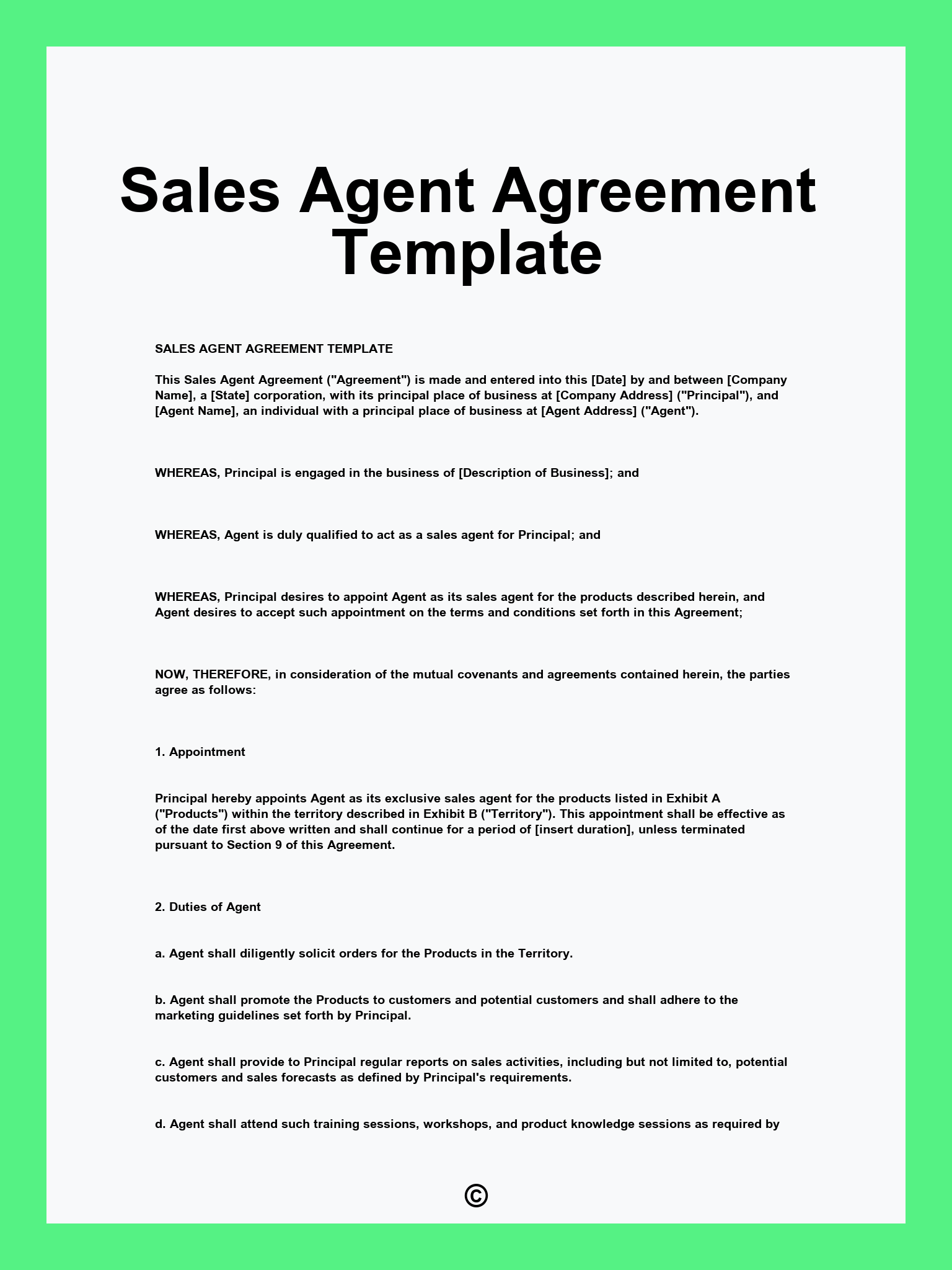 Sales Agent Agreement Template