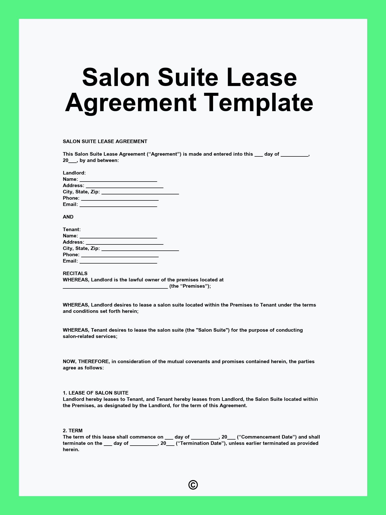 Salon Suite Lease Agreement Template