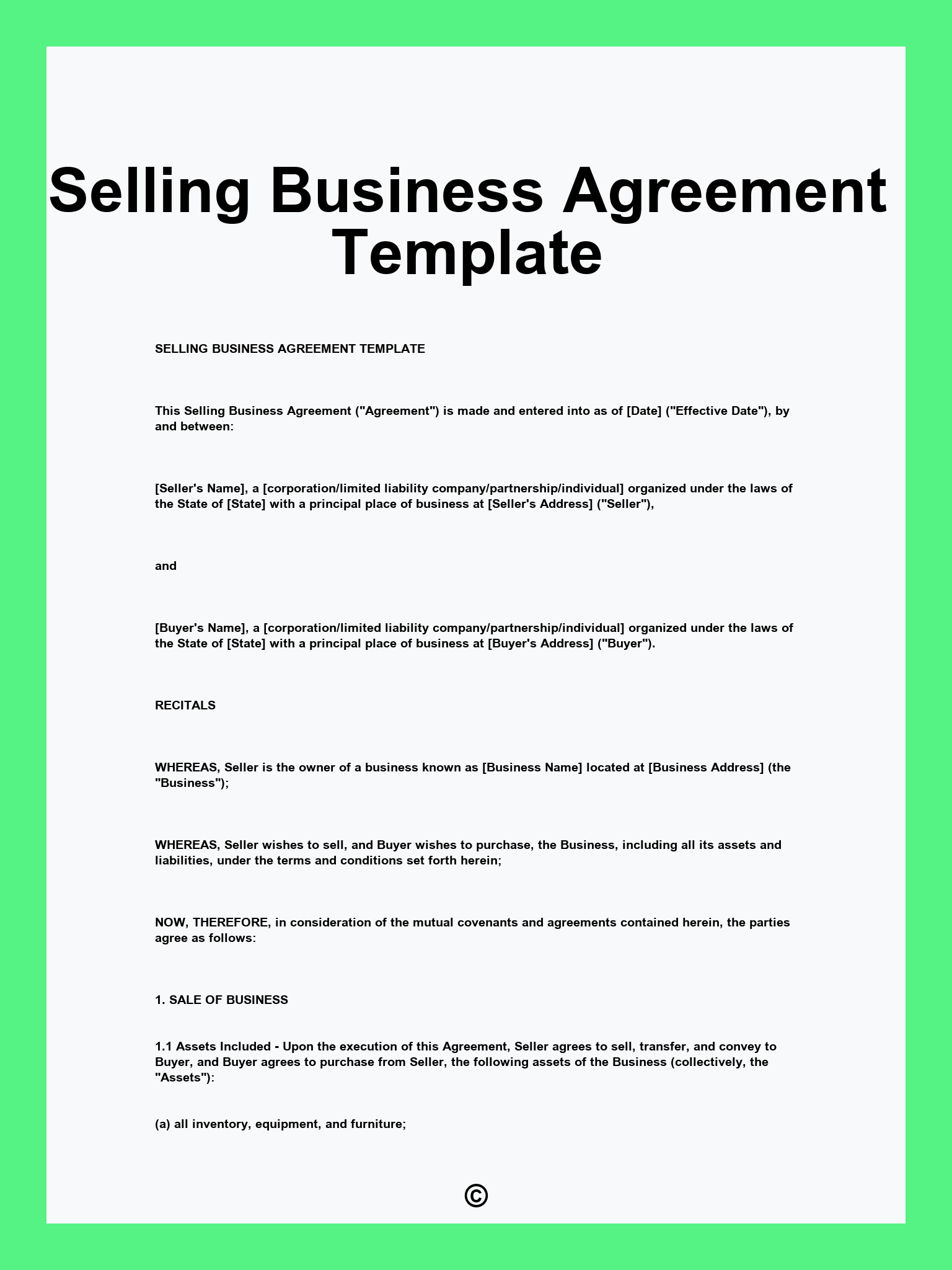 Selling Business Agreement Template