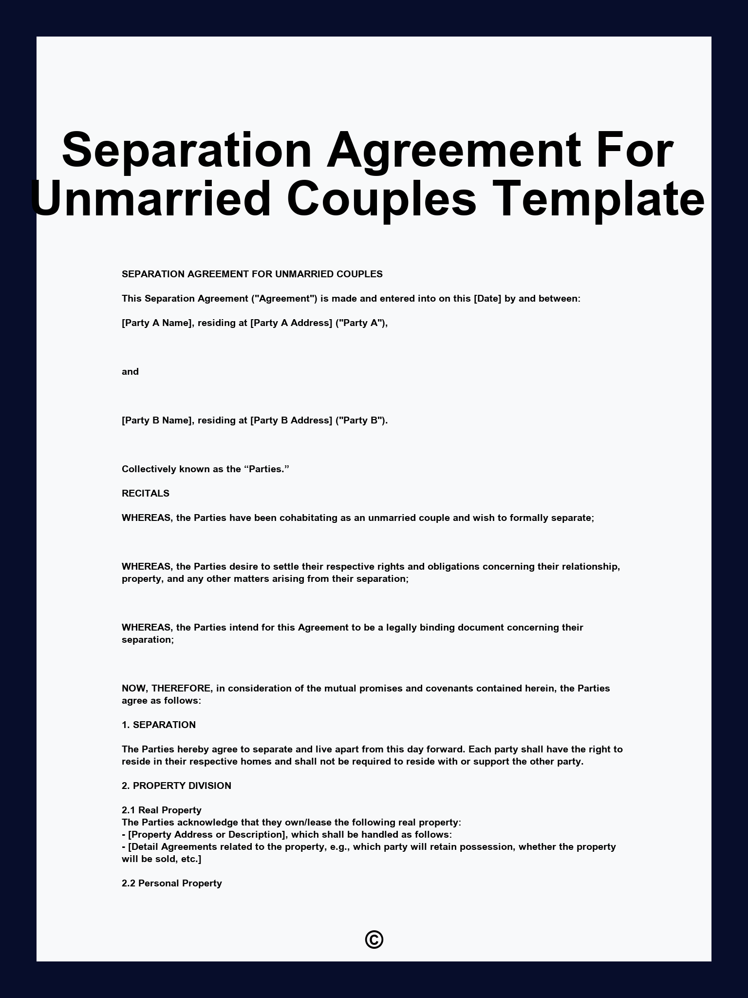 Separation Agreement For Unmarried Couples Template