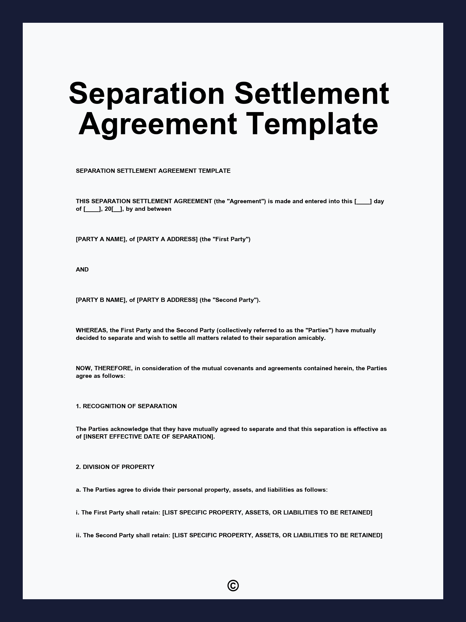 Separation Settlement Agreement Template