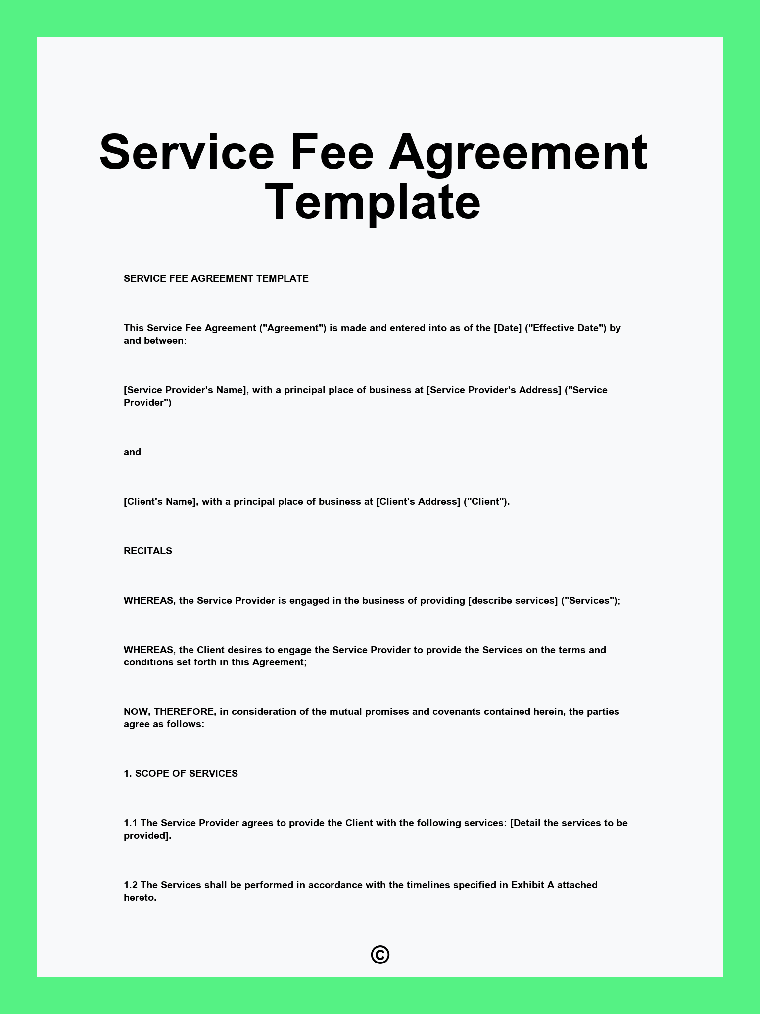 Service Fee Agreement Template