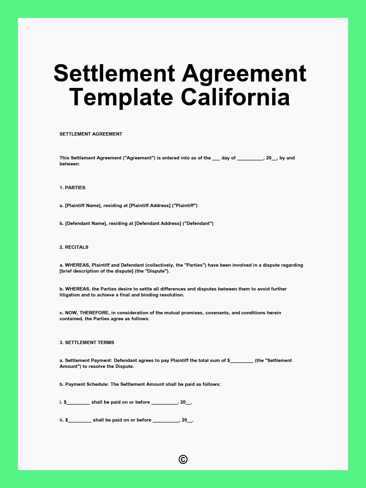 Settlement Agreement Template California