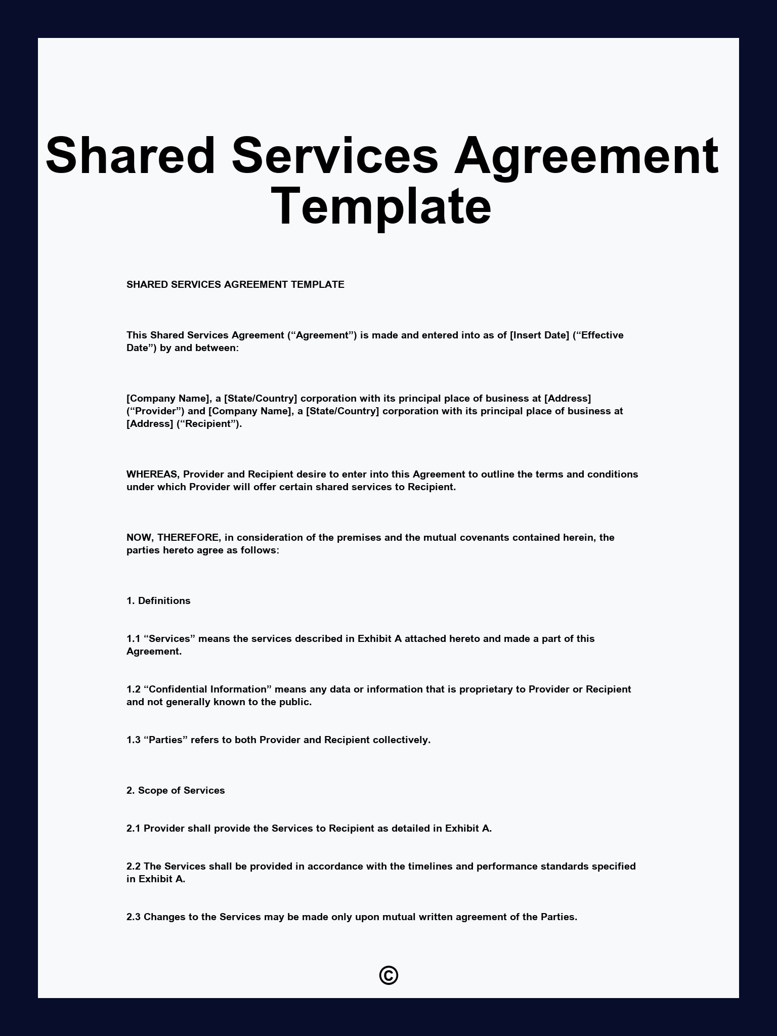 Shared Services Agreement Template
