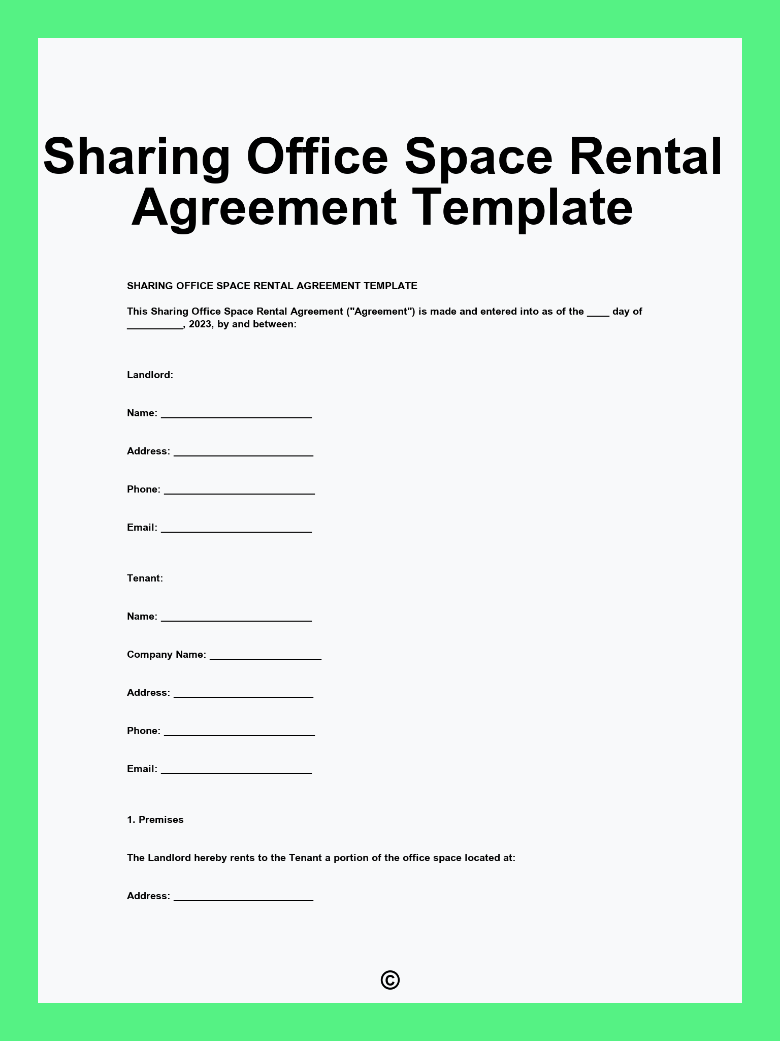 Sharing Office Space Rental Agreement Template