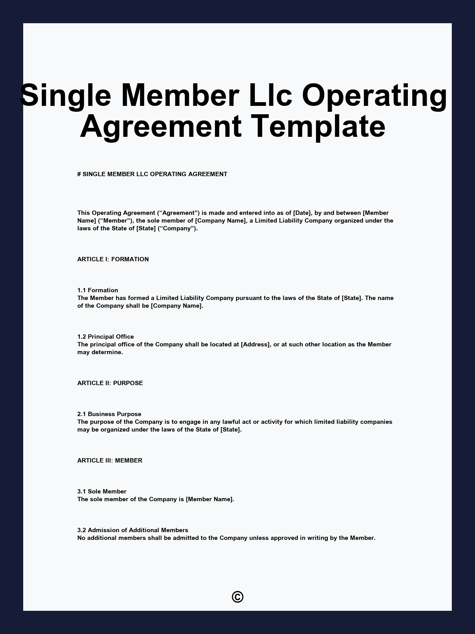 Single Member Llc Operating Agreement Template