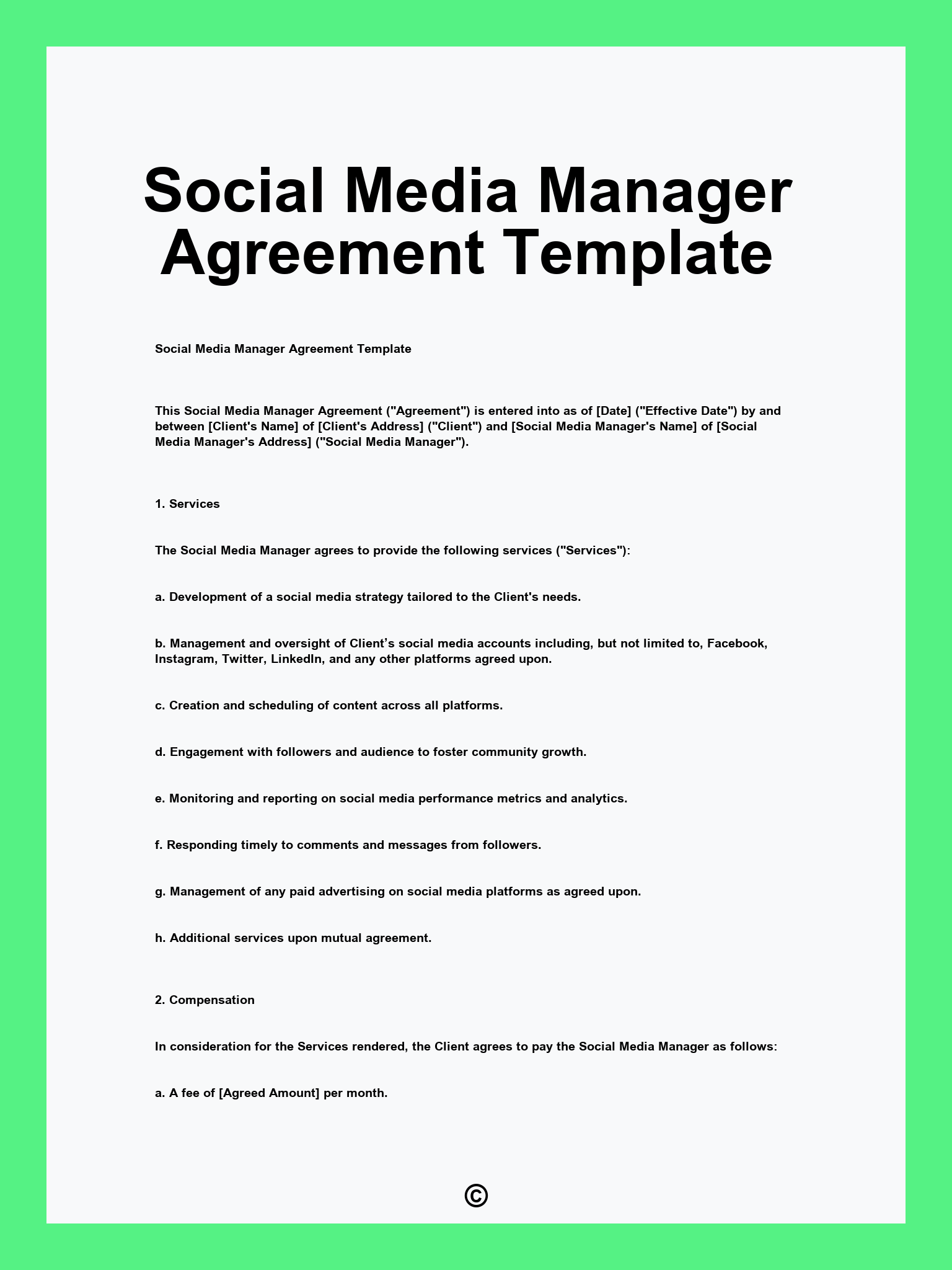 Social Media Manager Agreement Template