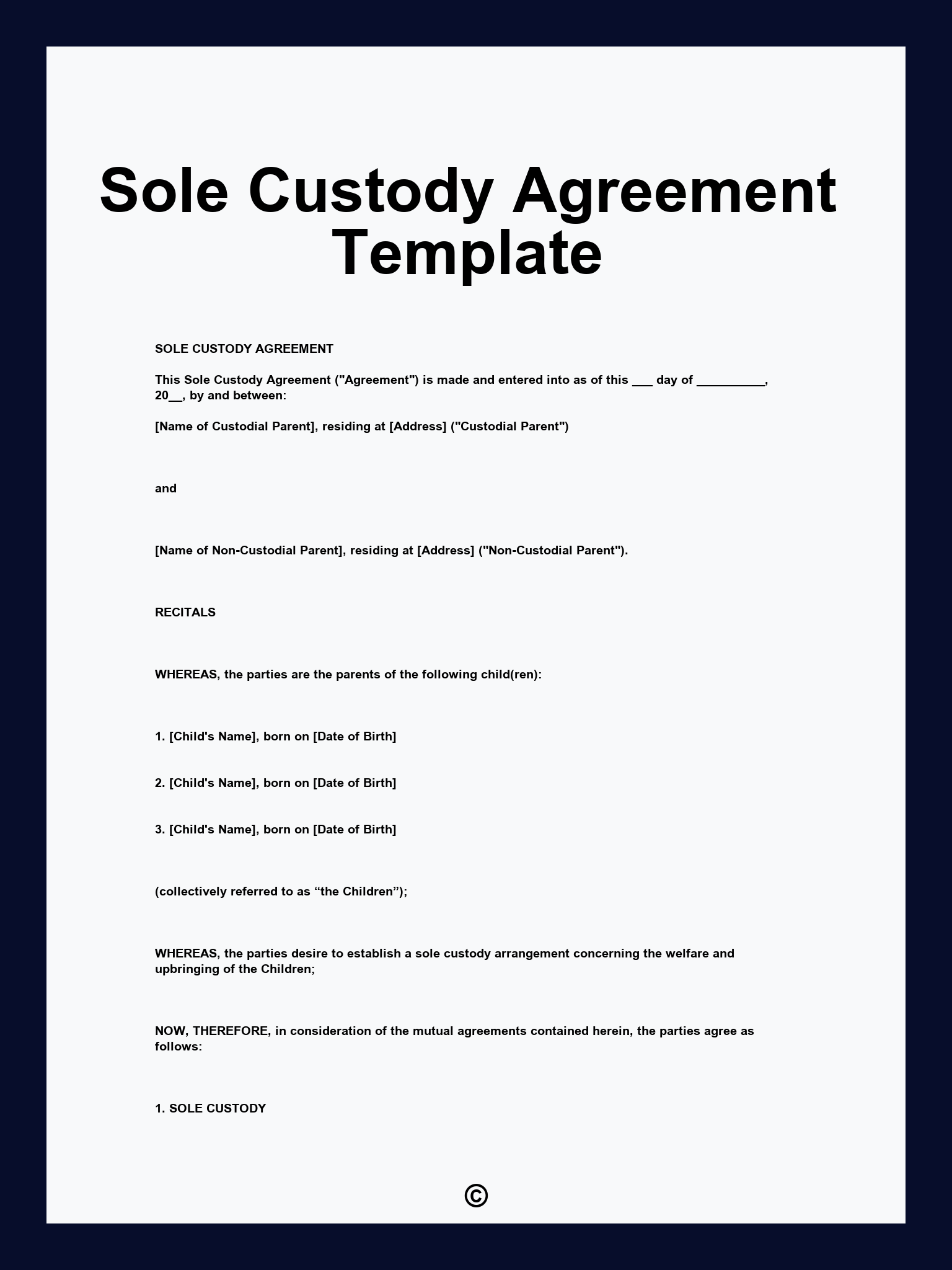 Sole Custody Agreement Template