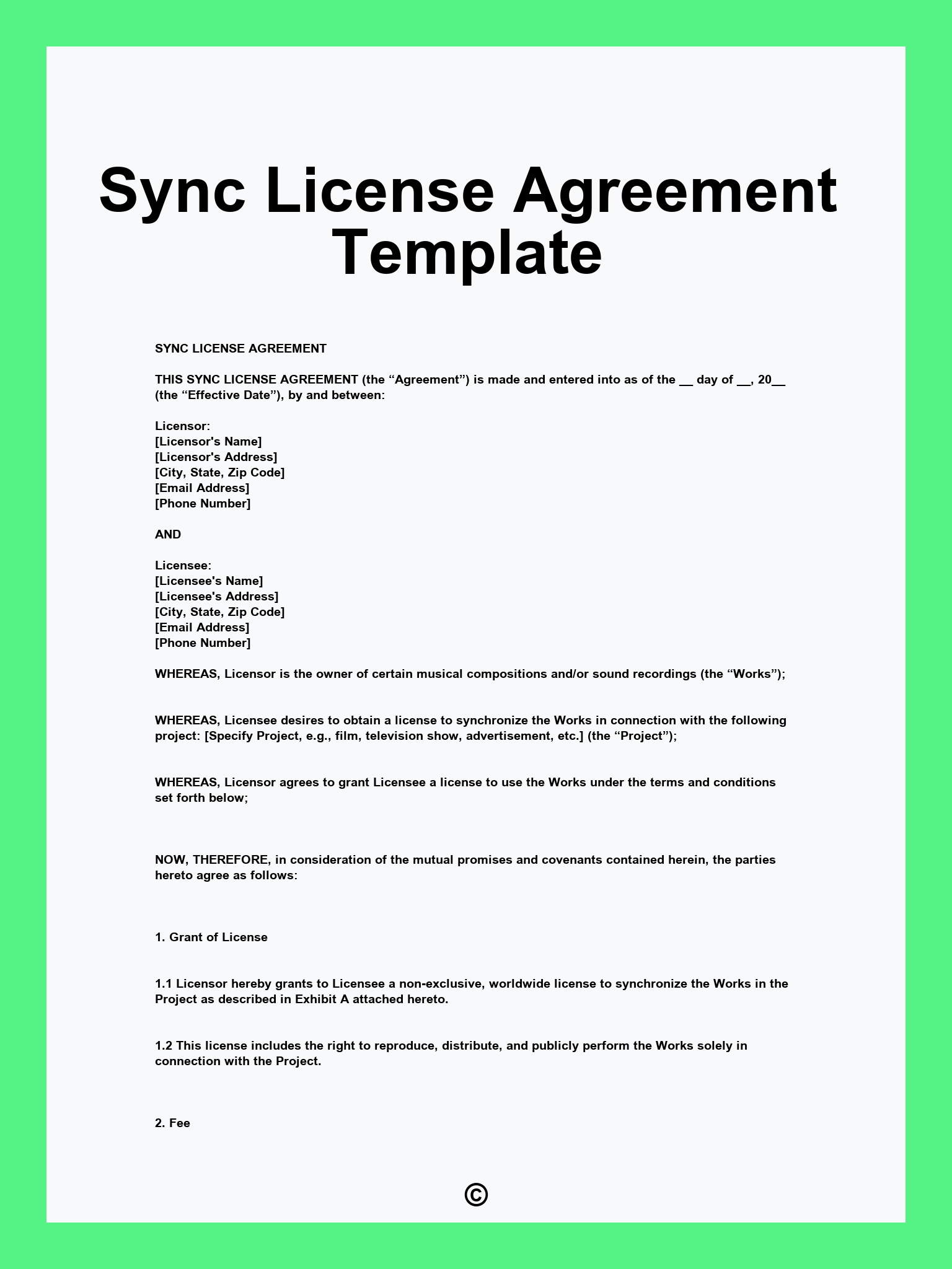 Sync License Agreement Template