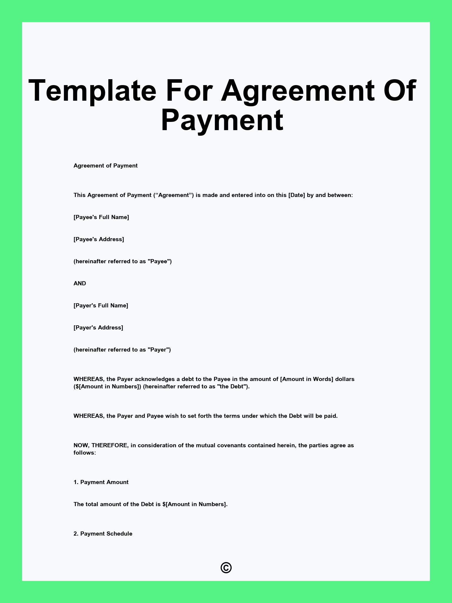 Template For Agreement Of Payment
