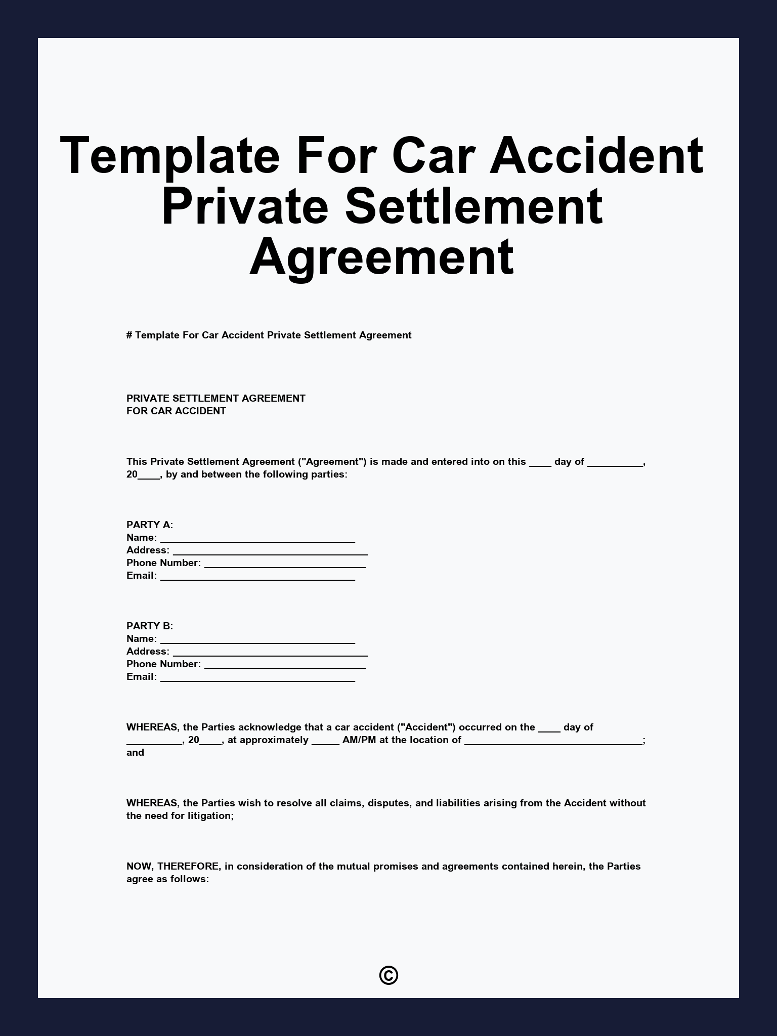 Template For Car Accident Private Settlement Agreement