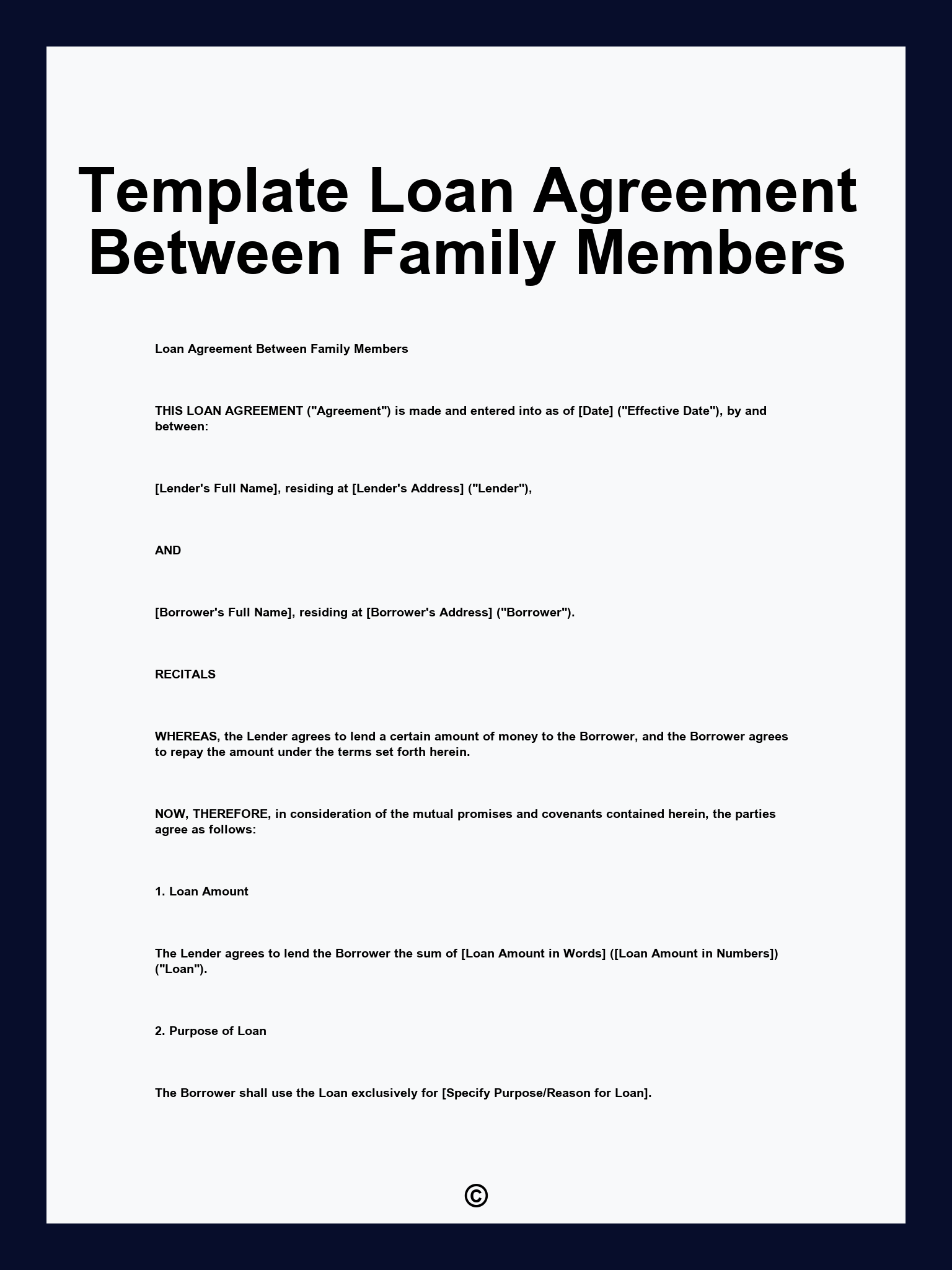 Template Loan Agreement Between Family Members