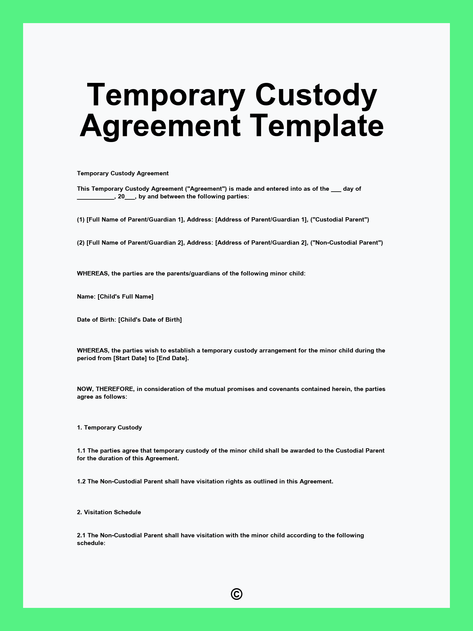 Temporary Custody Agreement Template
