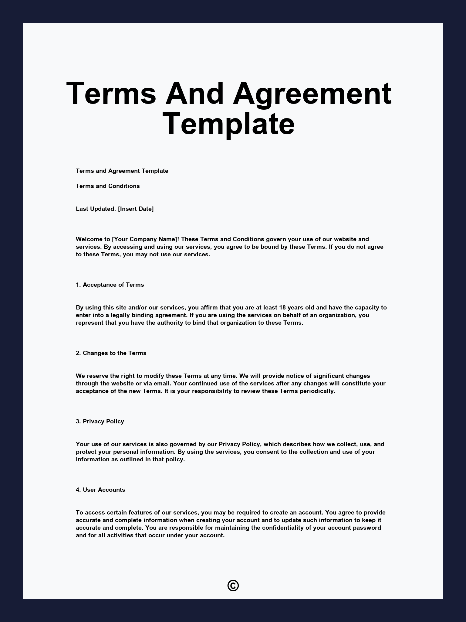 Terms And Agreement Template