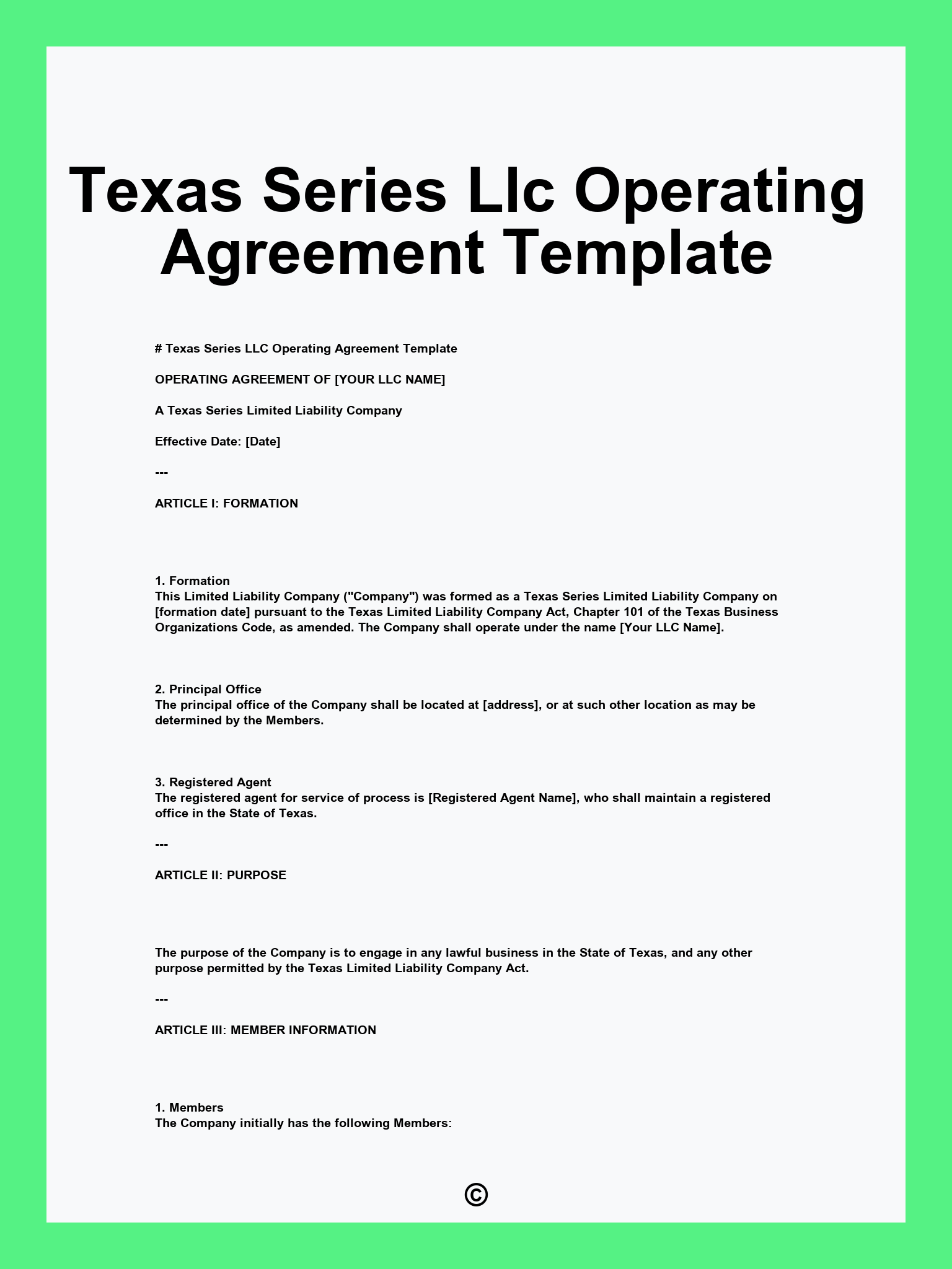 Texas Series Llc Operating Agreement Template