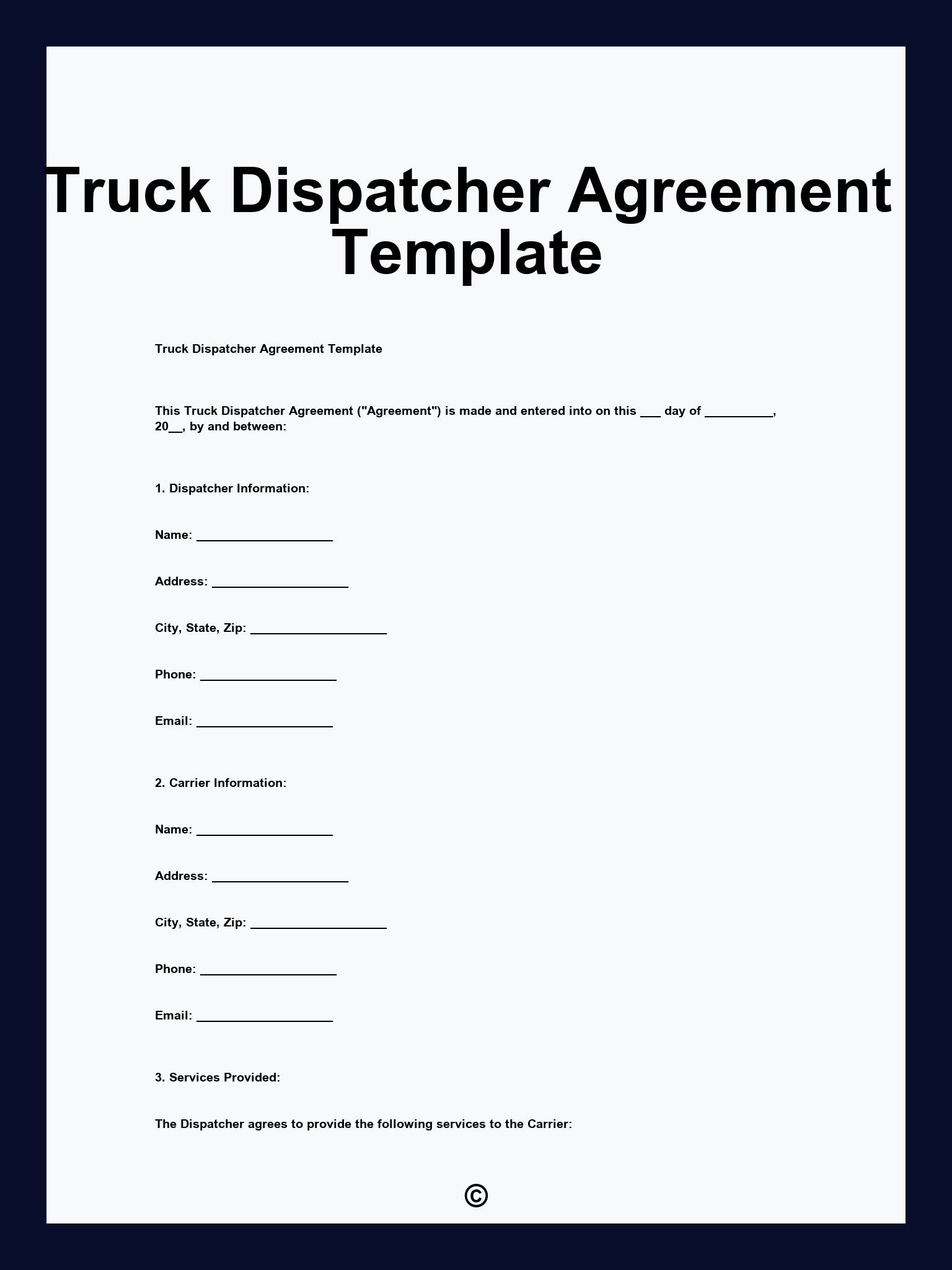 Truck Dispatcher Agreement Template