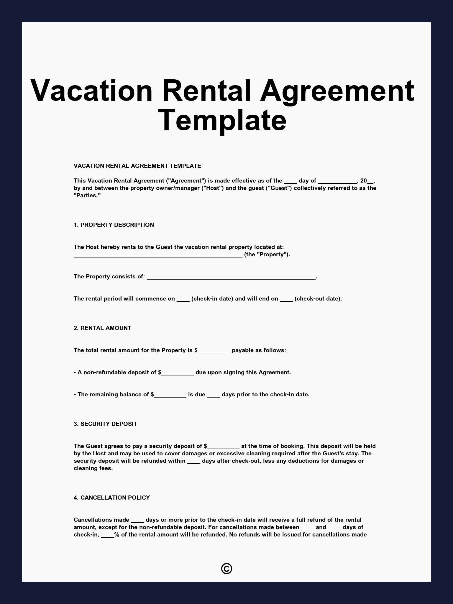 Vacation Rental Agreement Template