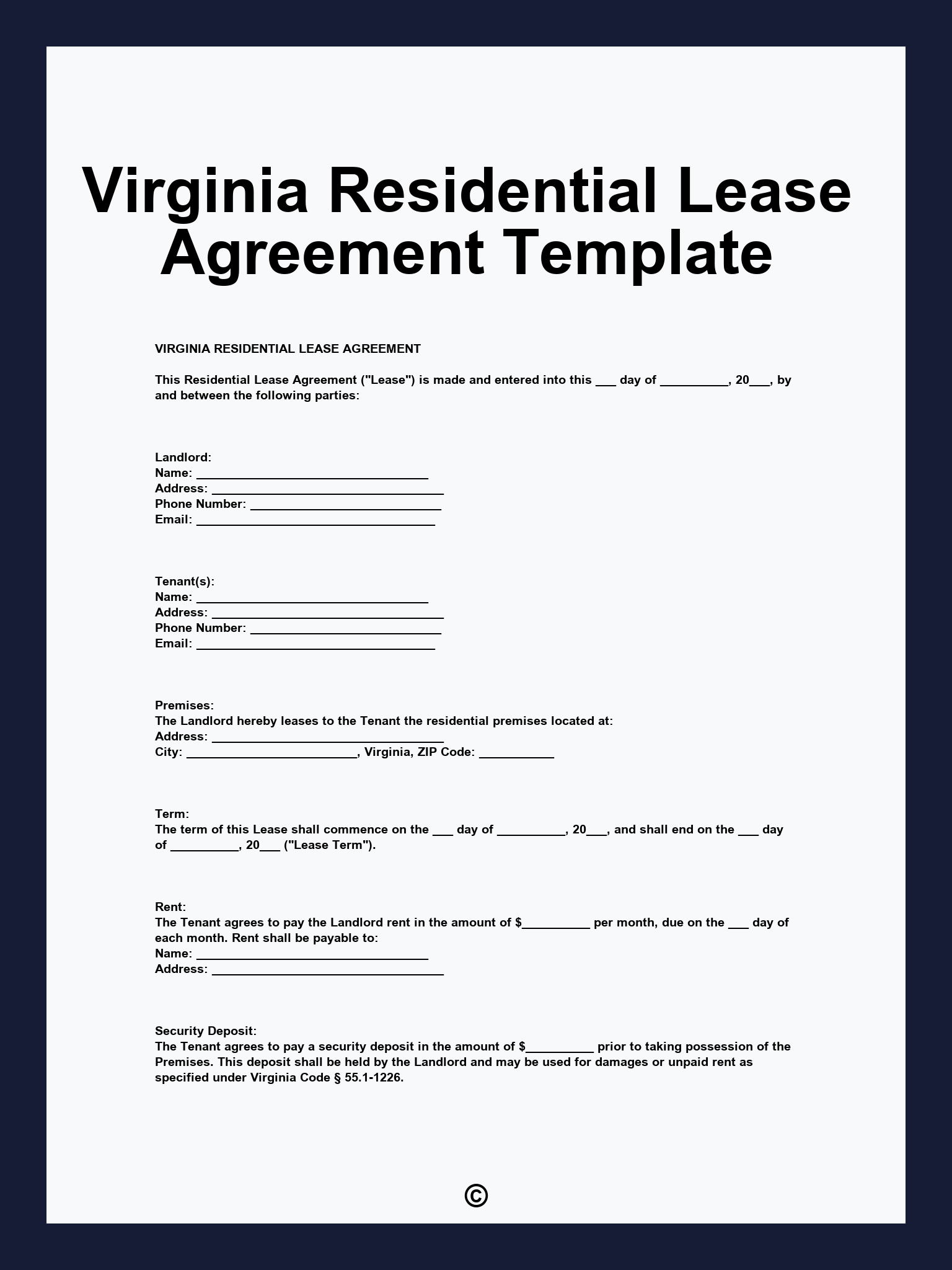 Virginia Residential Lease Agreement Template