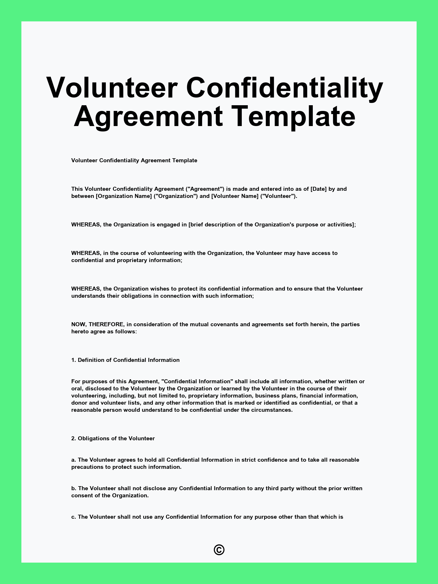 Volunteer Confidentiality Agreement Template