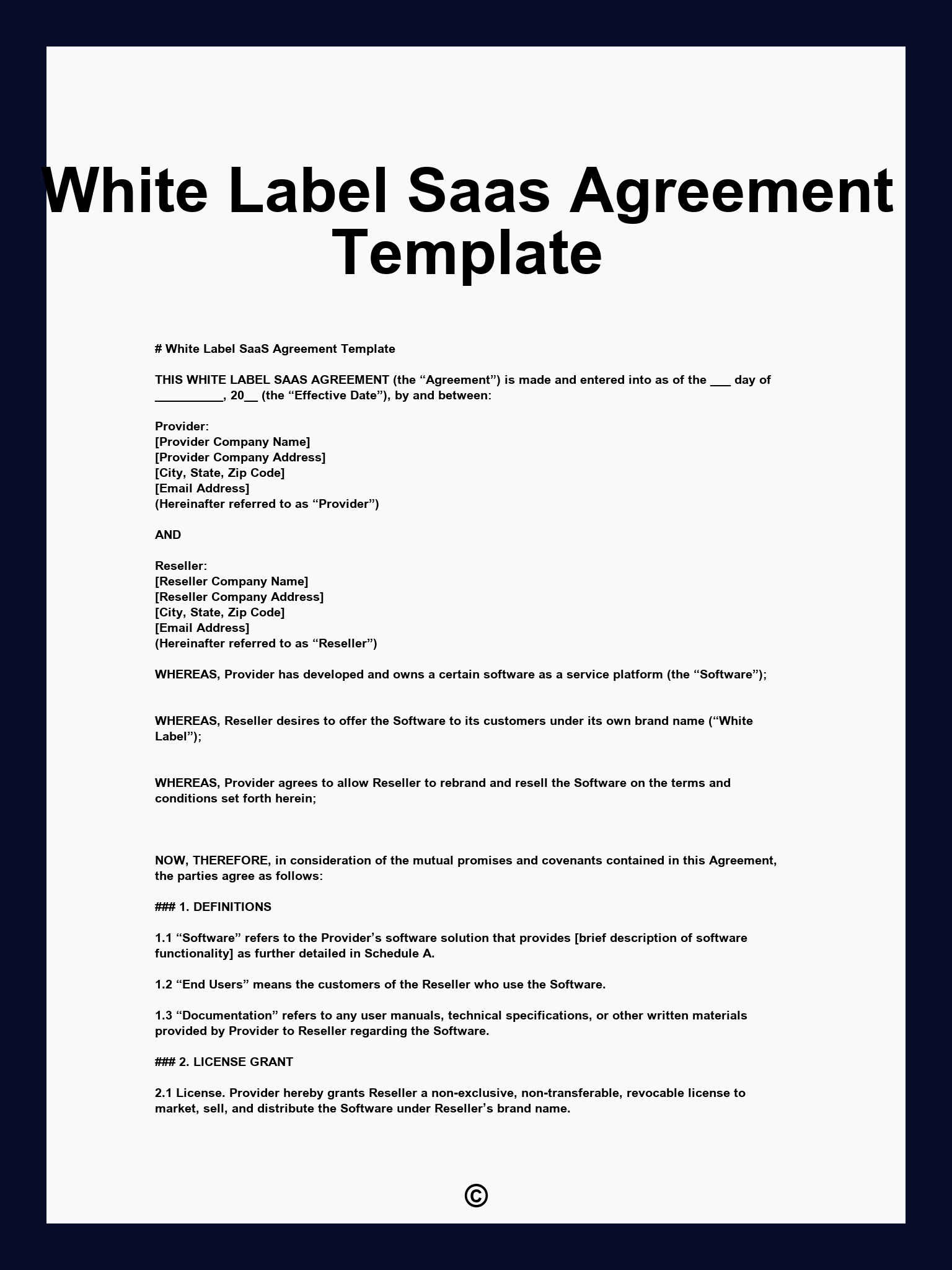 White Label Saas Agreement Template